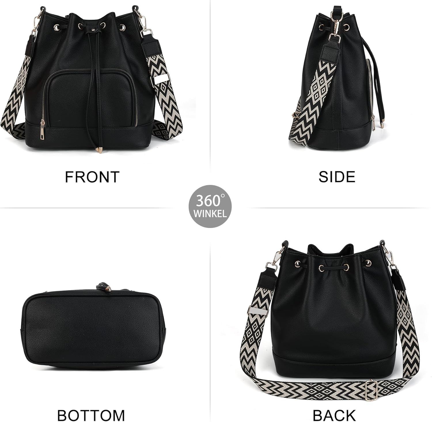 AFKOMST Drawstring Bucket Bag for Women Medium Spring and Summer Purse Hobo Handbag with Crossbody Guitar Strap | Fit 11" Pad, A5 Notebook, Long Wallet, Soft Vegan Leather - Image 7