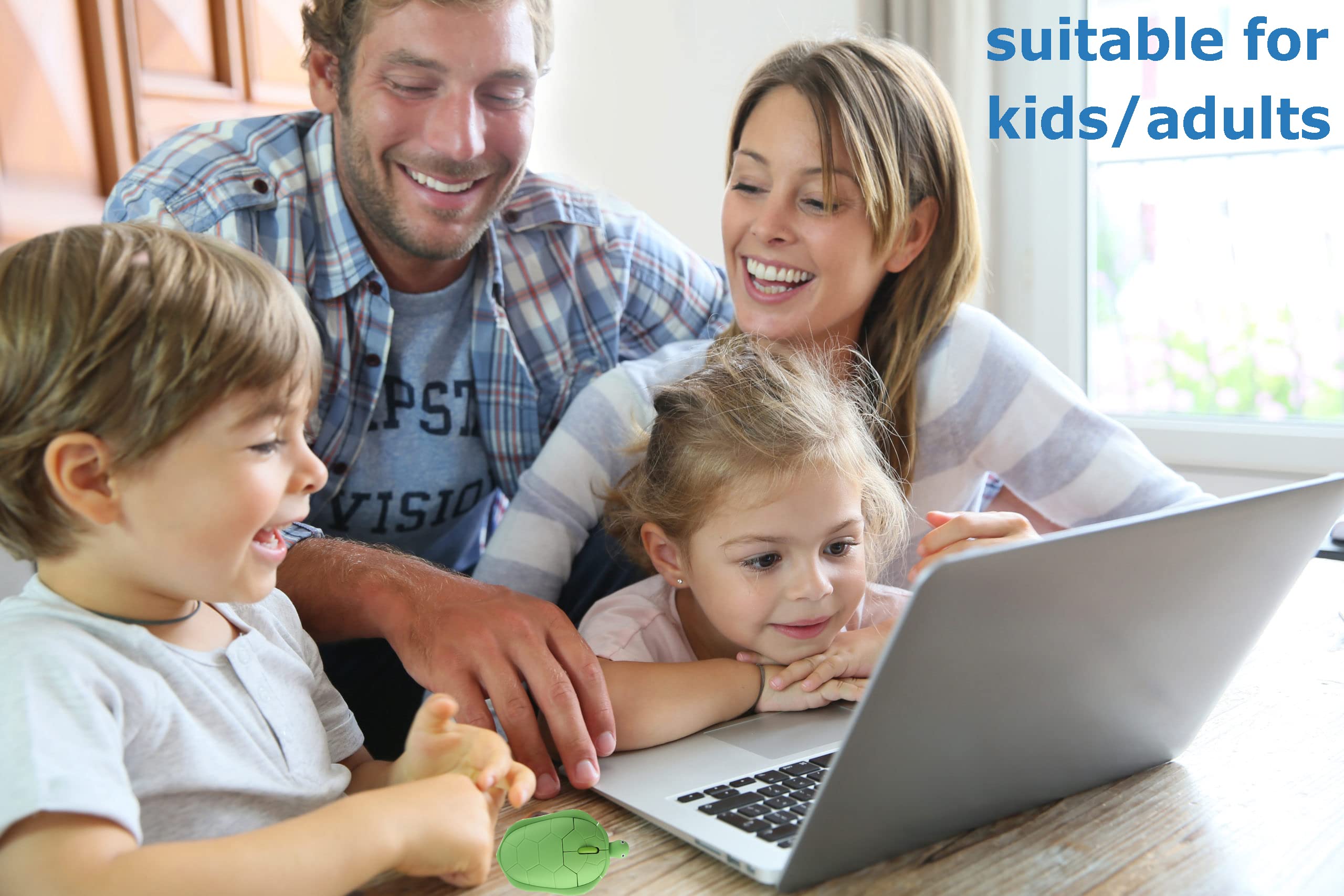 Wireless Mouse Cute Animal Green Turtle Shape Silent Click Ergonomic Portable Quiet Travel Lightweight USB Optical Cordless Mouse for PC Laptop Computer Mac MacBook Desktop Kids Girls Women Men Gift