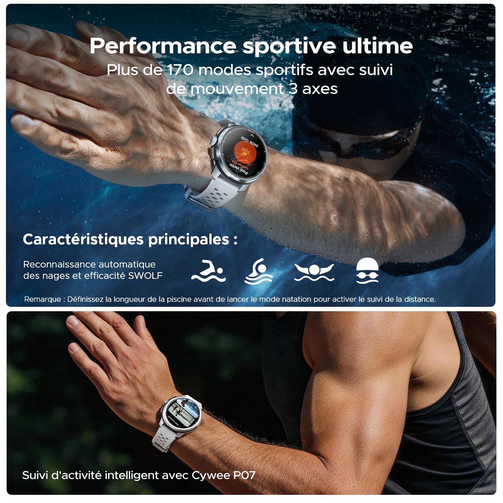 Anymoving M1 Montre Connectée Homme et Femme avec IA, GPS Double Bande 5ATM et IP68, Écran AMOLED Éclatant 1,5", Autonomie 20 Jours, 170+ Modes Sportifs Montre Sport Homme, 3 Bracelets