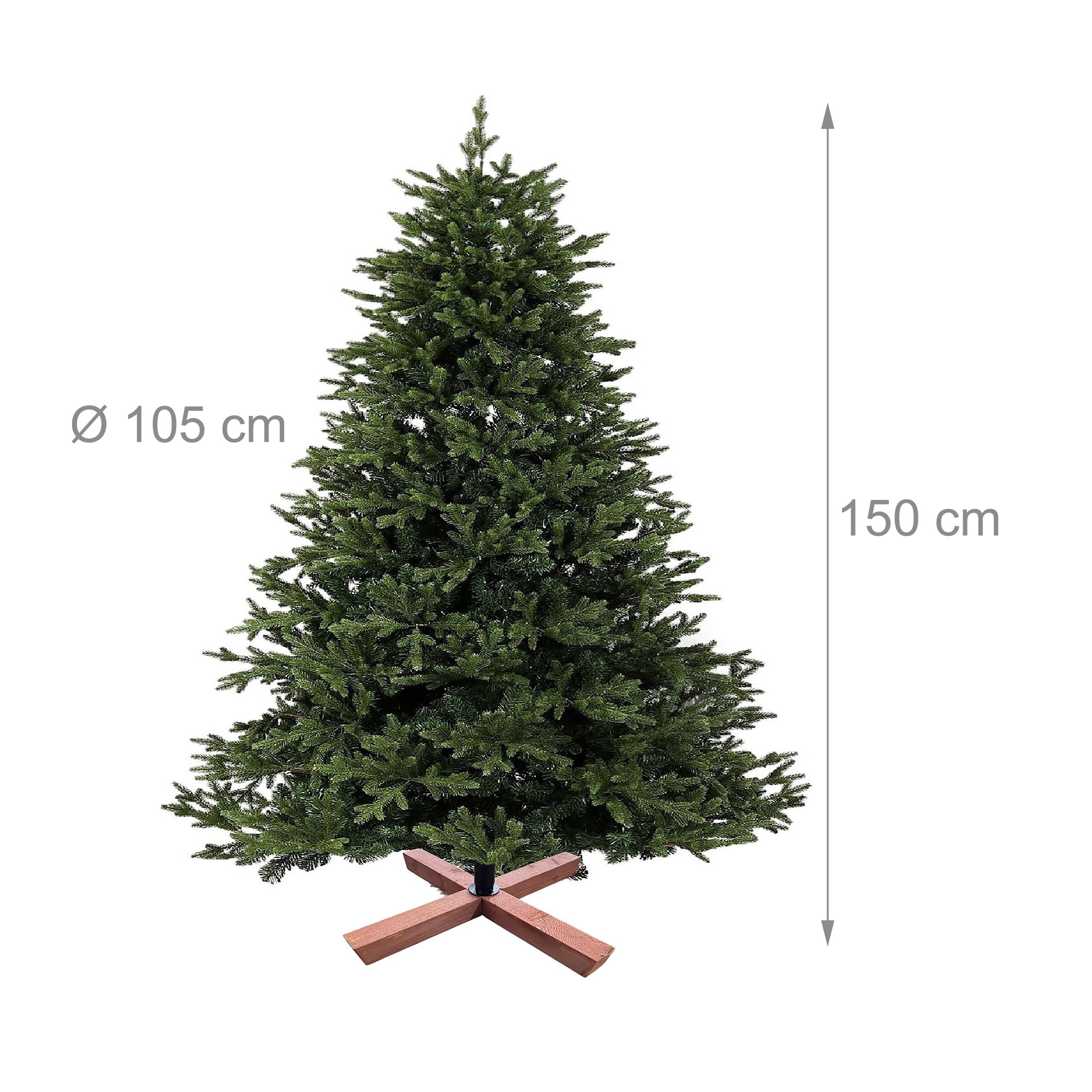 Arbre de Noël Artificiel Relaxdays, 150 cm, Aiguilles en PVC, Support en Bois, Sac de Rangement, Sapin Vert Naturel
