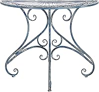 Safavieh Annalise Victorian Antique Blue Outdoor Accent Table - Iron Half-Moon Side Table for Patio, Veranda