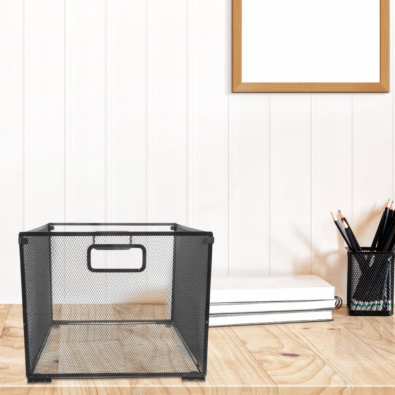 Porte-dossiers Suspendu en Fer Noir Pliable, Organisateur de Bureau Facile à Nettoyer Cadre en Maille, pour Rangement et Organisation sur Bureau