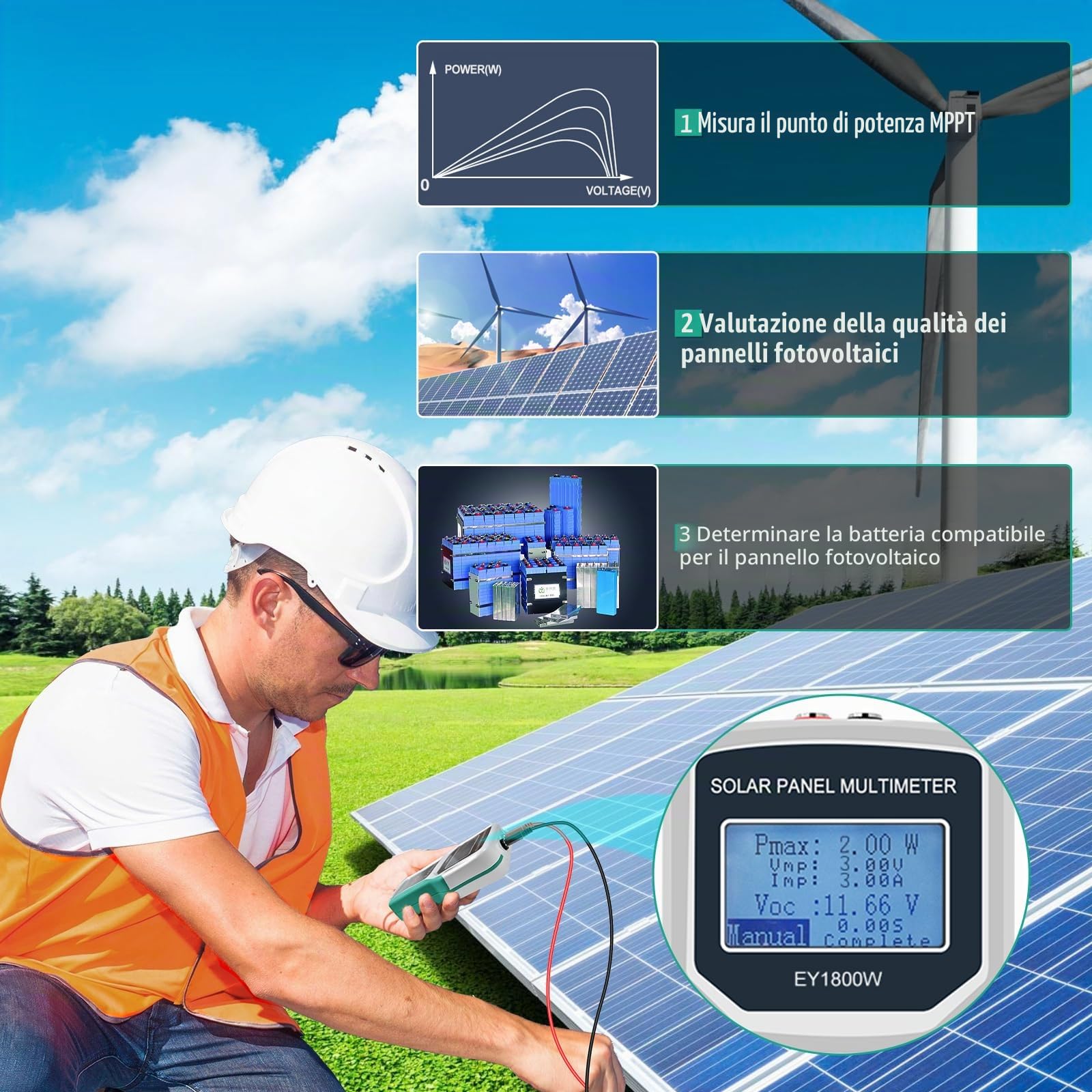 Ligowi 1800W Fotovoltaico Pannello Solare Tester MPPT Multimetro Pannelli Solari Tester Con Funzione di Protezione Ricarica Solare
