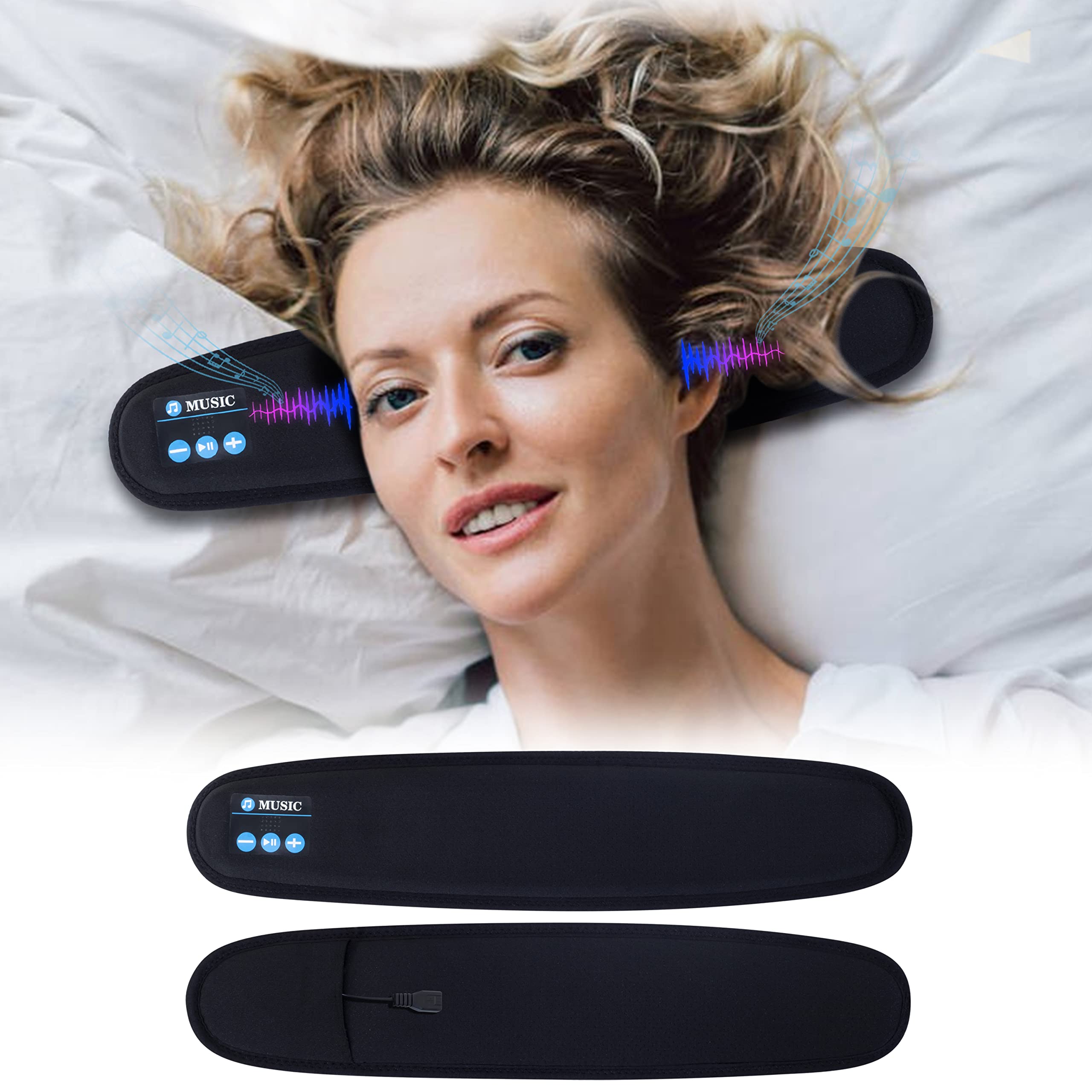 Bluetooth Pillow Speaker with Mic Volume Control High Stereo Portable Sleep Headphones for Man and Women Black