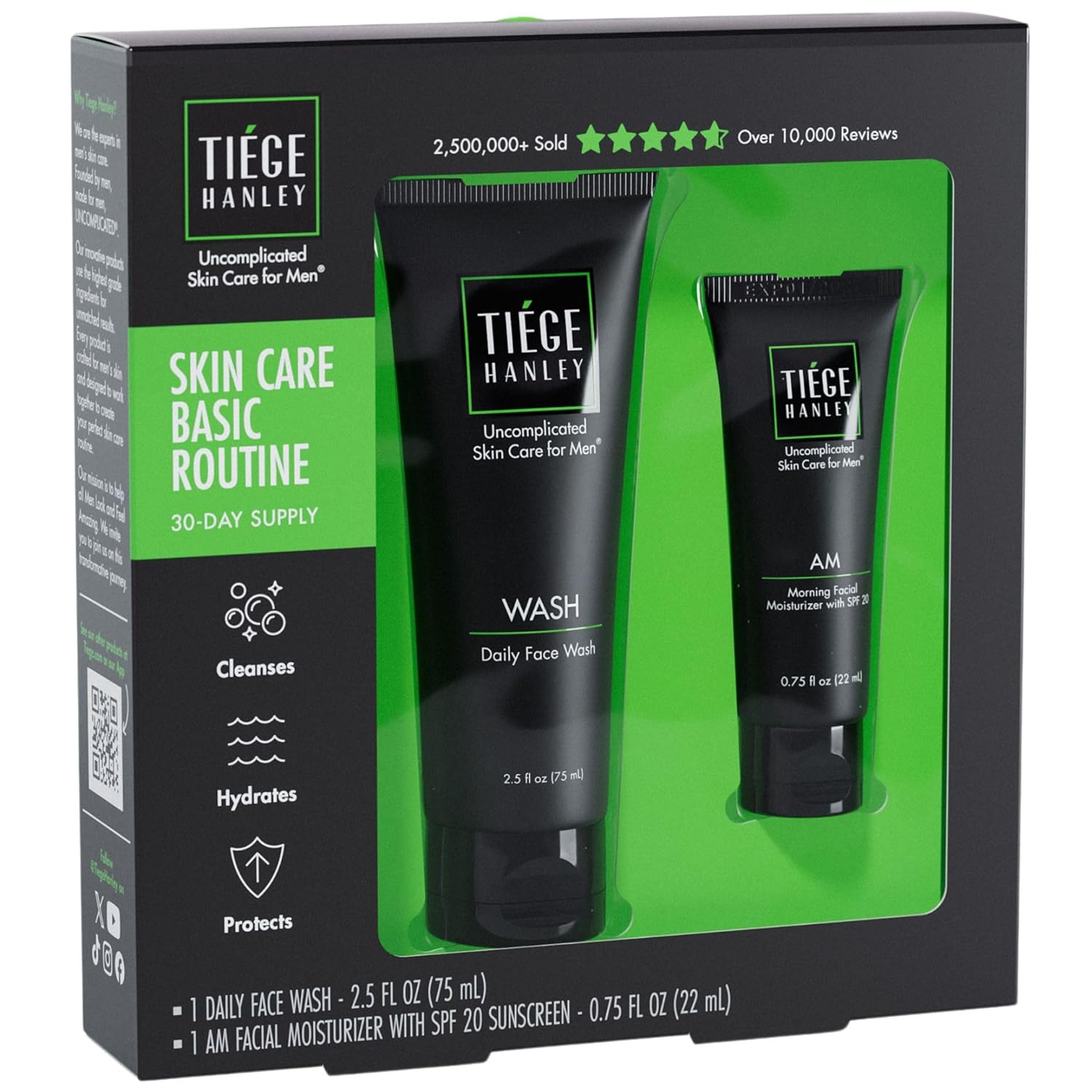 Tiege Hanley Basic Skin Care Set for Men, Hydrating Face Wash & Daily Face Moisturizer With SPF 20 Sunscreen, Basic Facial Kit for Men, Gentle on Sensitive Skin, Men’s Skincare, 2 Piece Kit