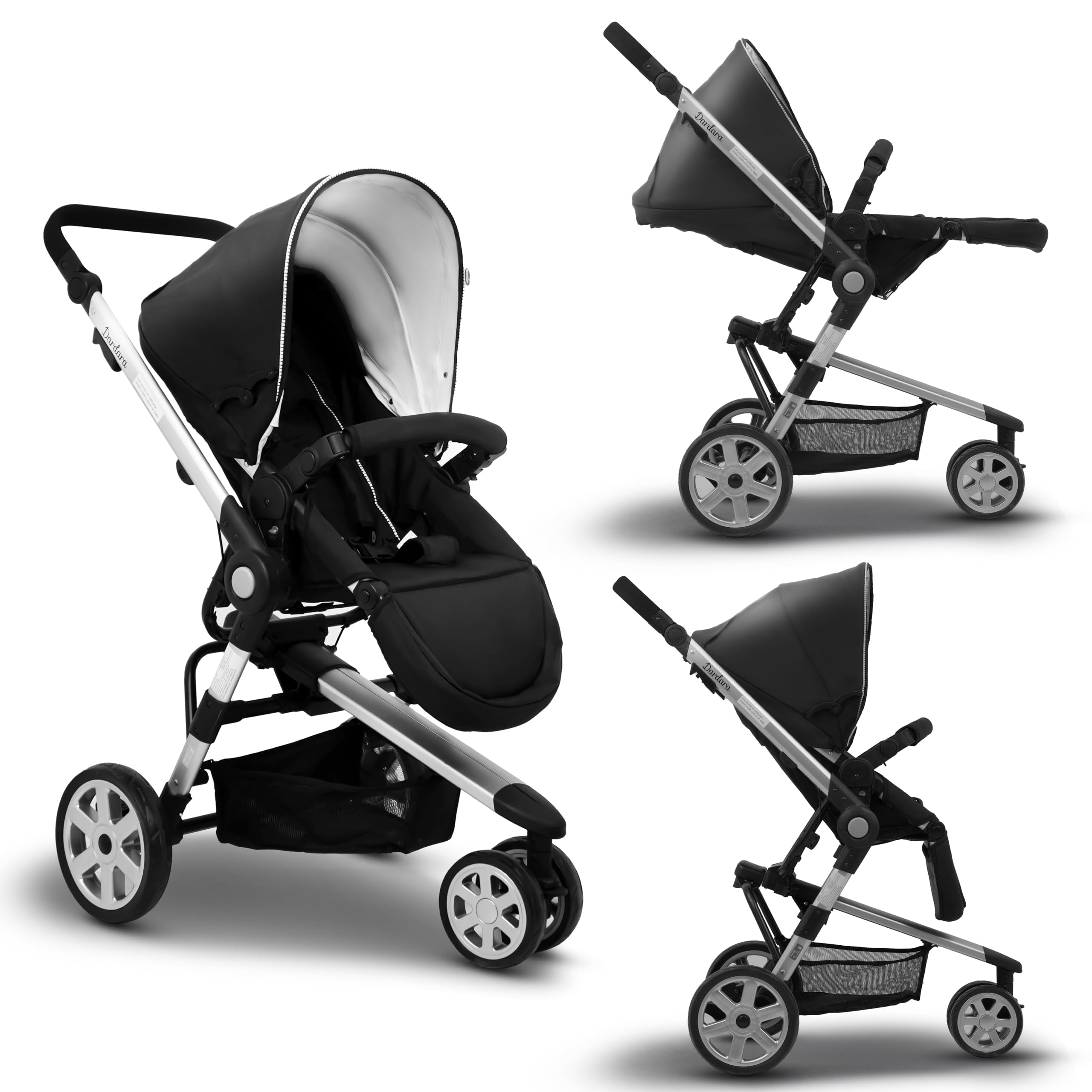 Baby Stroller for 0 to 3 Years Boys and Girls – Sleek and Stylish Pram with Storage Basket and Wheel Brakes (Black)