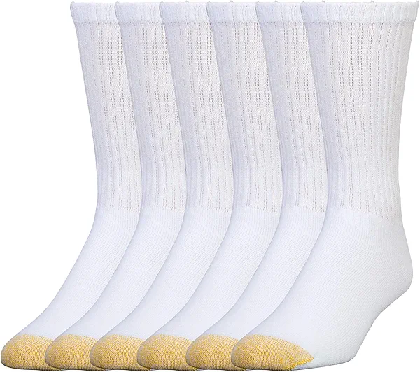 GOLDTOE Men's 656s Cotton Crew Athletic Socks, Multipairs, White (6-Pairs), Large