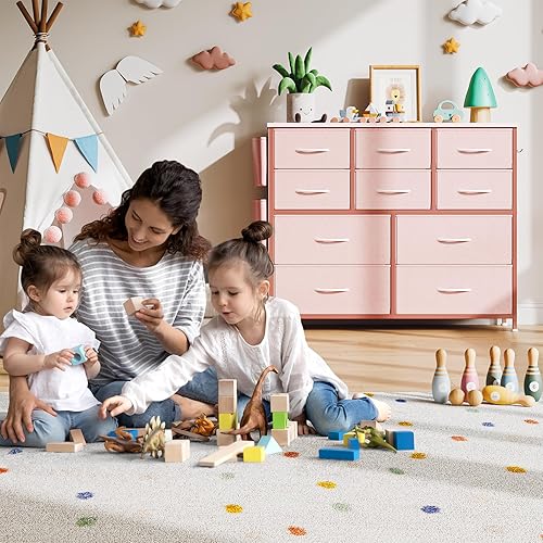 Miniatura 55 de Jojoka Cómoda para dormitorio con 12 cajones, aparadores y cómodas para pasillo, entrada, unidad organizadora de almacenamiento con tela, marco de