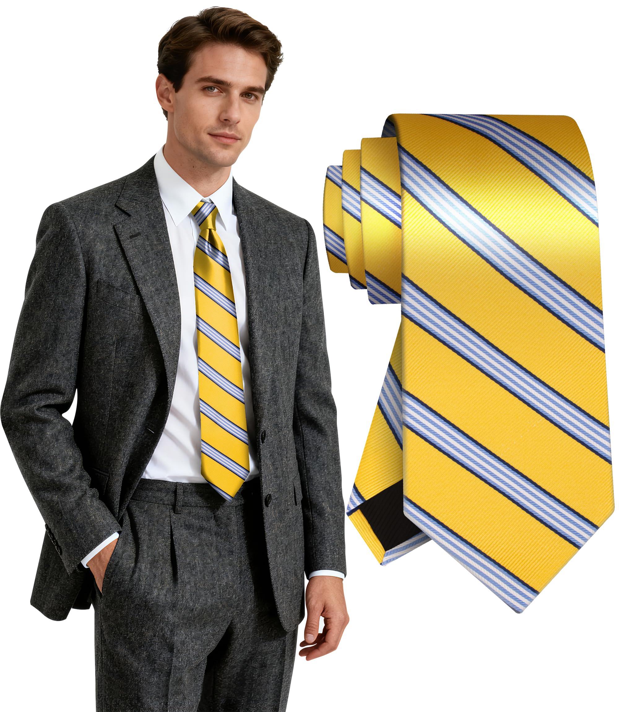 Fineknot Yellow Ties for Men, Jacquard Neck Ties, Classic Floral Mens Ties for Wedding Business Party, Mens Striped Tie, J7
