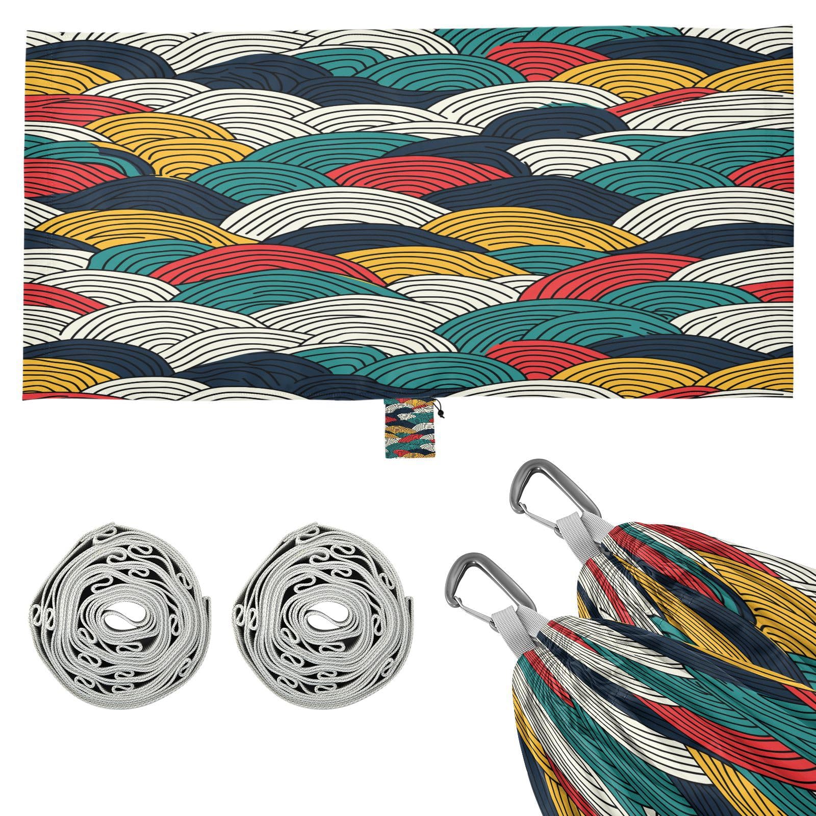 ATTX Abstract Waves Camping Hammock - Lightweight & Portable Hammocks, Heavy Duty 330lbs Capacity for Indoor, Hiking, Backpacking, Travel, Backyard, Beach#122