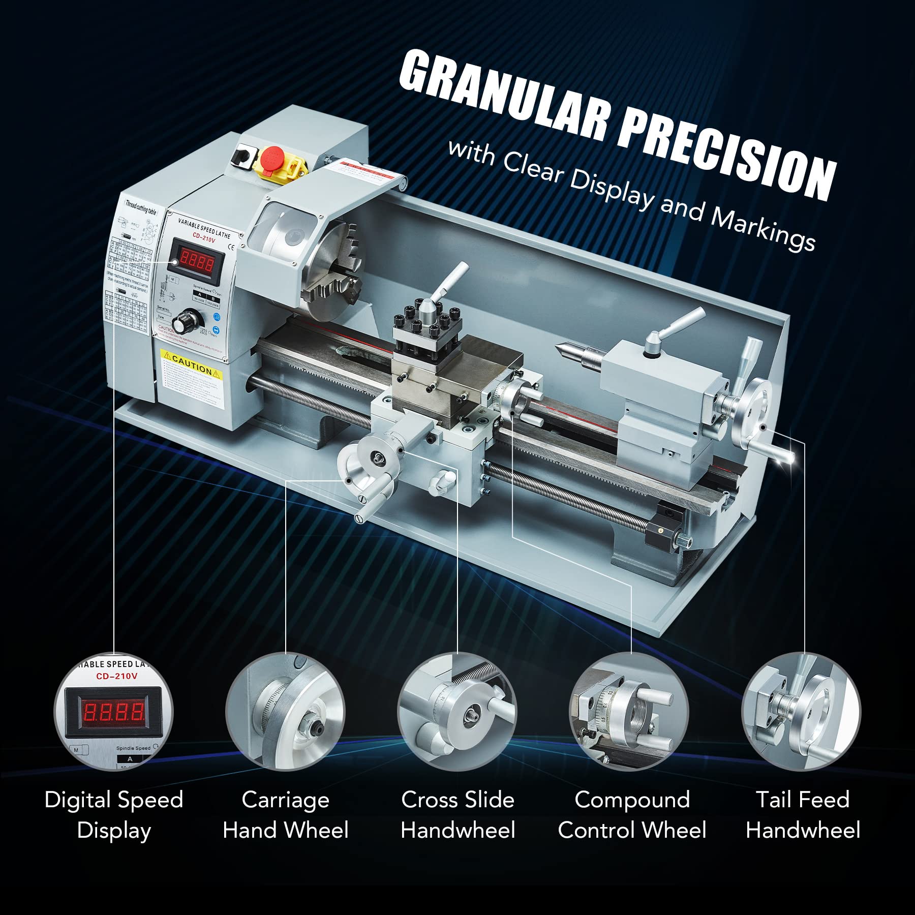 Buy COZ 8"x16" Mini Lathe Machine with 3 Jaw Chuck and 2250rpm Max