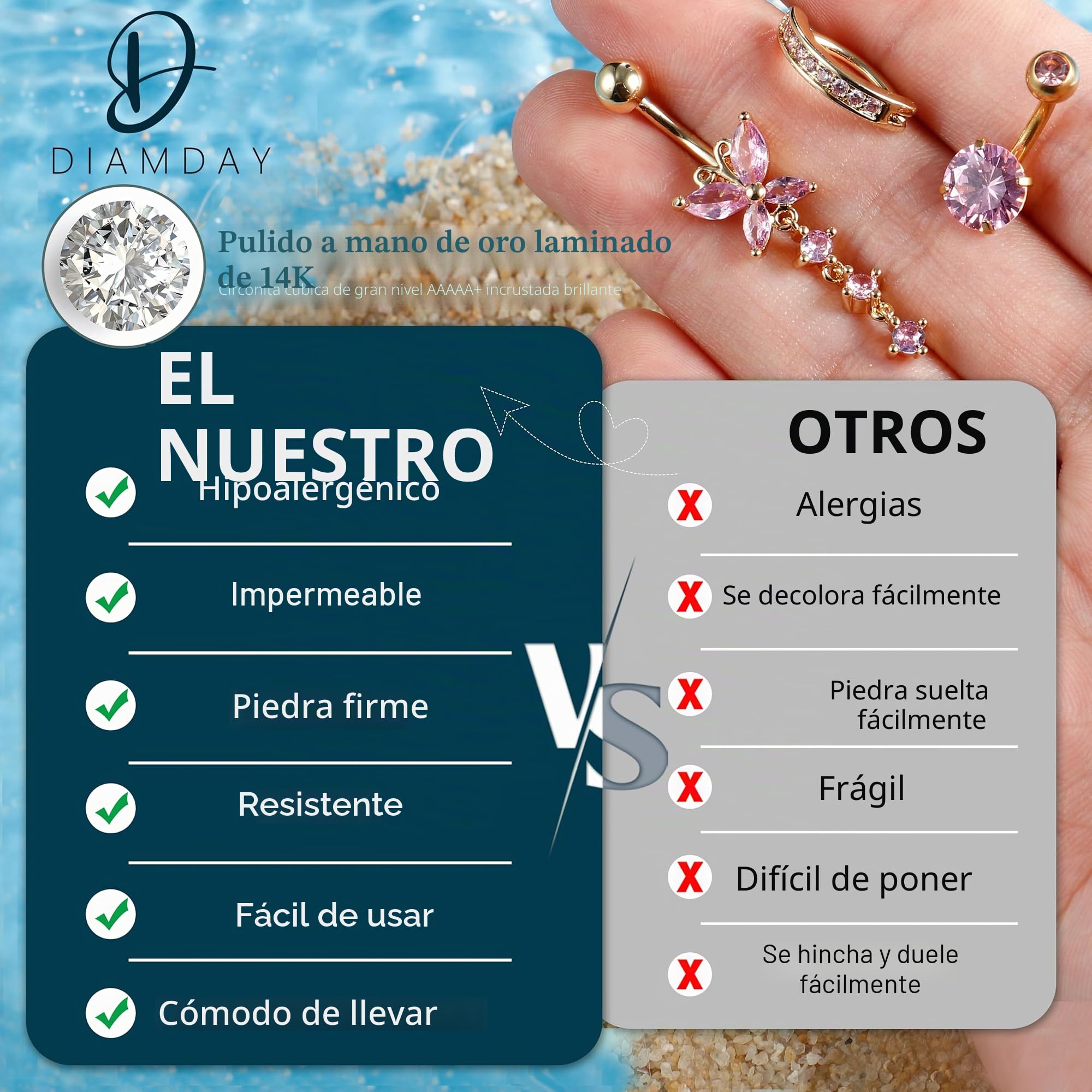 Diamday 10pcs Piercing Ombligo Acero Quirúrgico Piercing Ombligo Aro 14G Corazón Mariposa Flor Dangle Vientre Anillos para Mujeres Vientre Barras Barbell Ombligos Piercings Joyería