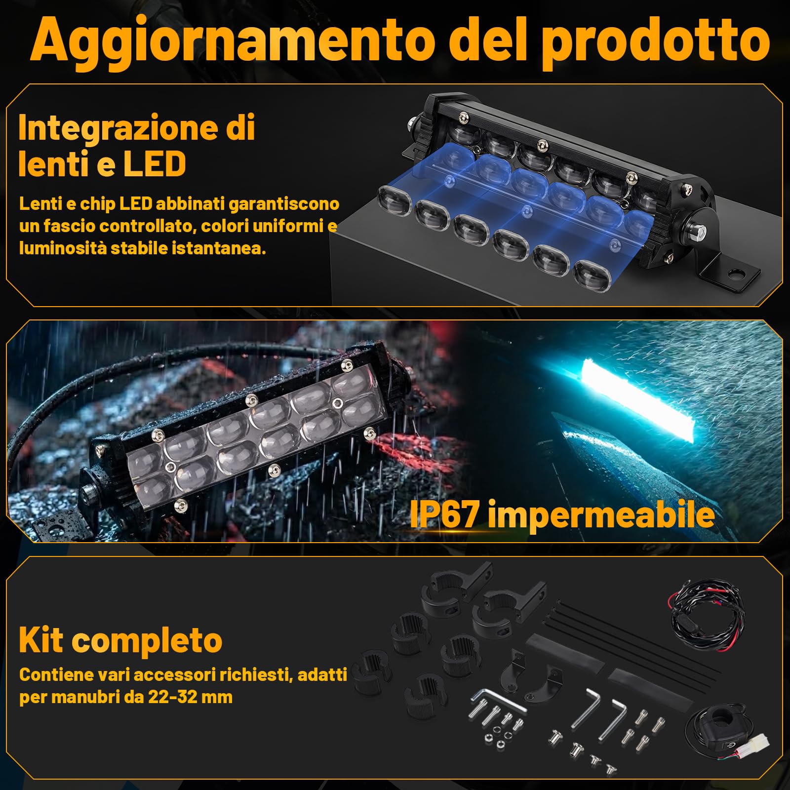 Faro LED Moto Barra LED Moto Impermeabile Alluminio Universale per CRF250L EXC 250 Beta 50 125 WR250F Fe Te KX250F Surron Talaria Dirt Bike Pit Bike Motocross Enduro Dirt Bike Elettrica