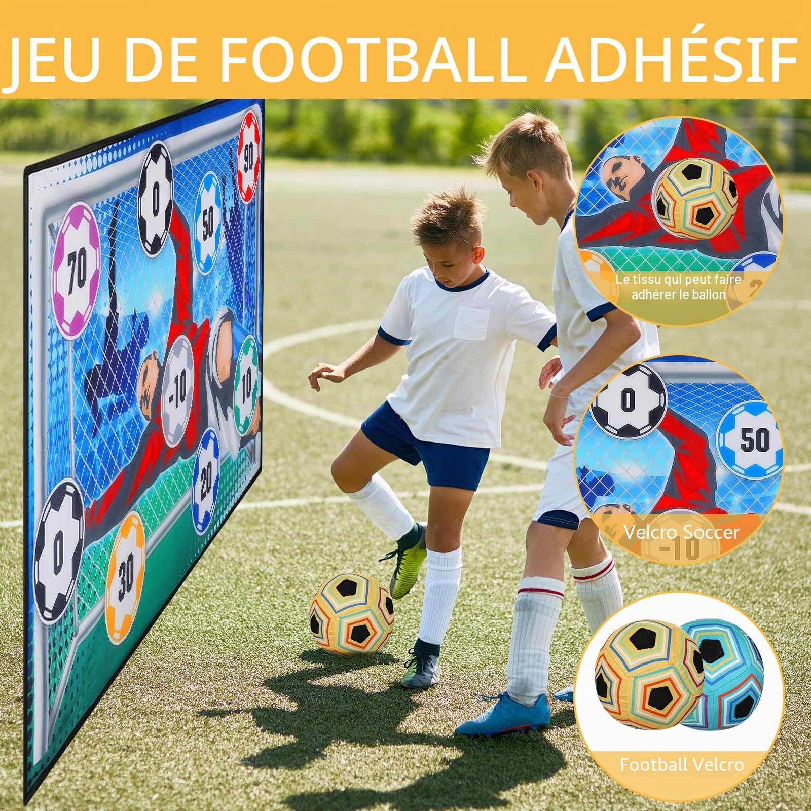 Kit de jeu de football pour enfants de 3 à 8 ans, intérieur et extérieur, avec velcro et accessoires d'entraînement, cadeau pour garçons et filles