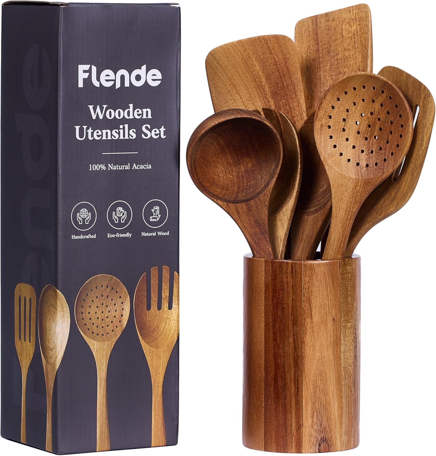 Wooden Cooking Utensils Set, 8-Piece Acacia Wood, Rustic, Non-Scratch, Heat Resistant, Natural Color, Plastic Free, Kitchen Utensils Set Wooden Cooking Utensils Set, 8-Piece Acacia Wood, Rustic, Non-Scratch, Heat Resistant, Natural Color, Plastic Free, Kitchen Utensils Set