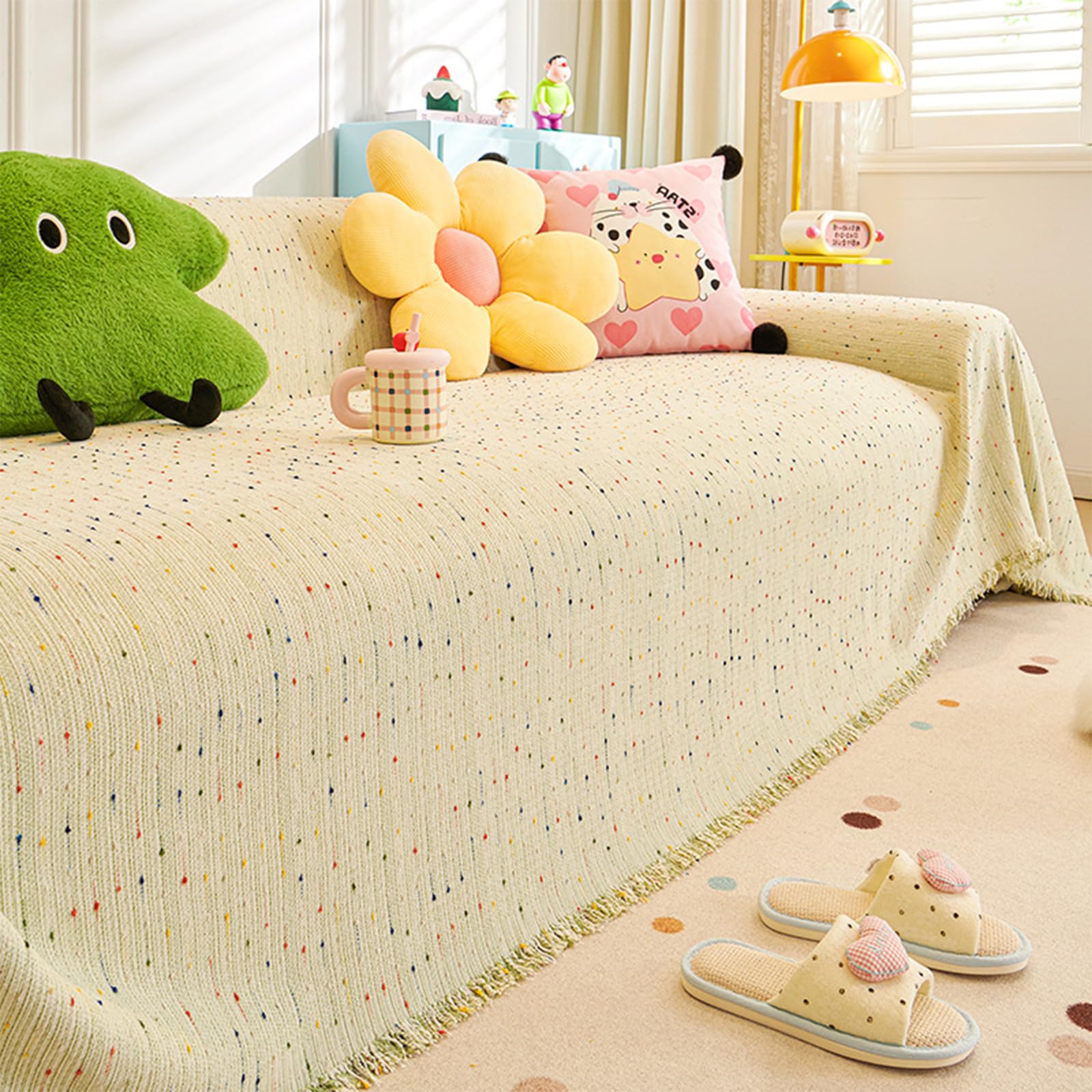 Chenille-Sofabezug, wendbar und waschbar, elastische Bänder für Sektionalcouch, haustierfreundliche Passform, Wohnzimmer-Komfort, 180–180 cm