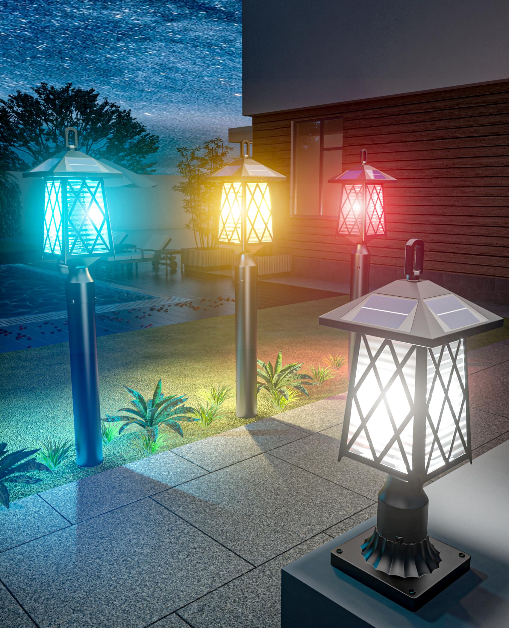 JAYNLT Solar Lamp Post Light, 3500LM RGB Colors Change Solar Pole Light,Dusk to Dawn Solar Pathway Lights for Pathway,Walkway,Deck,Landscape Lighting Holiday Decoration for Yard