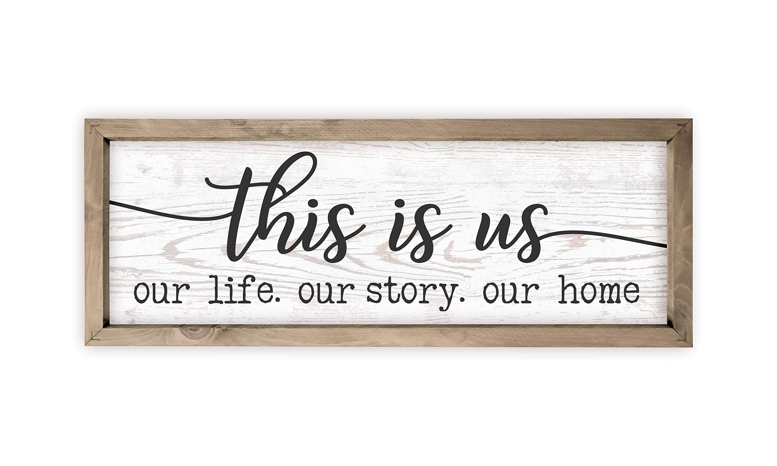 This is Us Our Life Our Story Our Home Rustic Print Wood Wall Sign (White with Frame, 8x24)