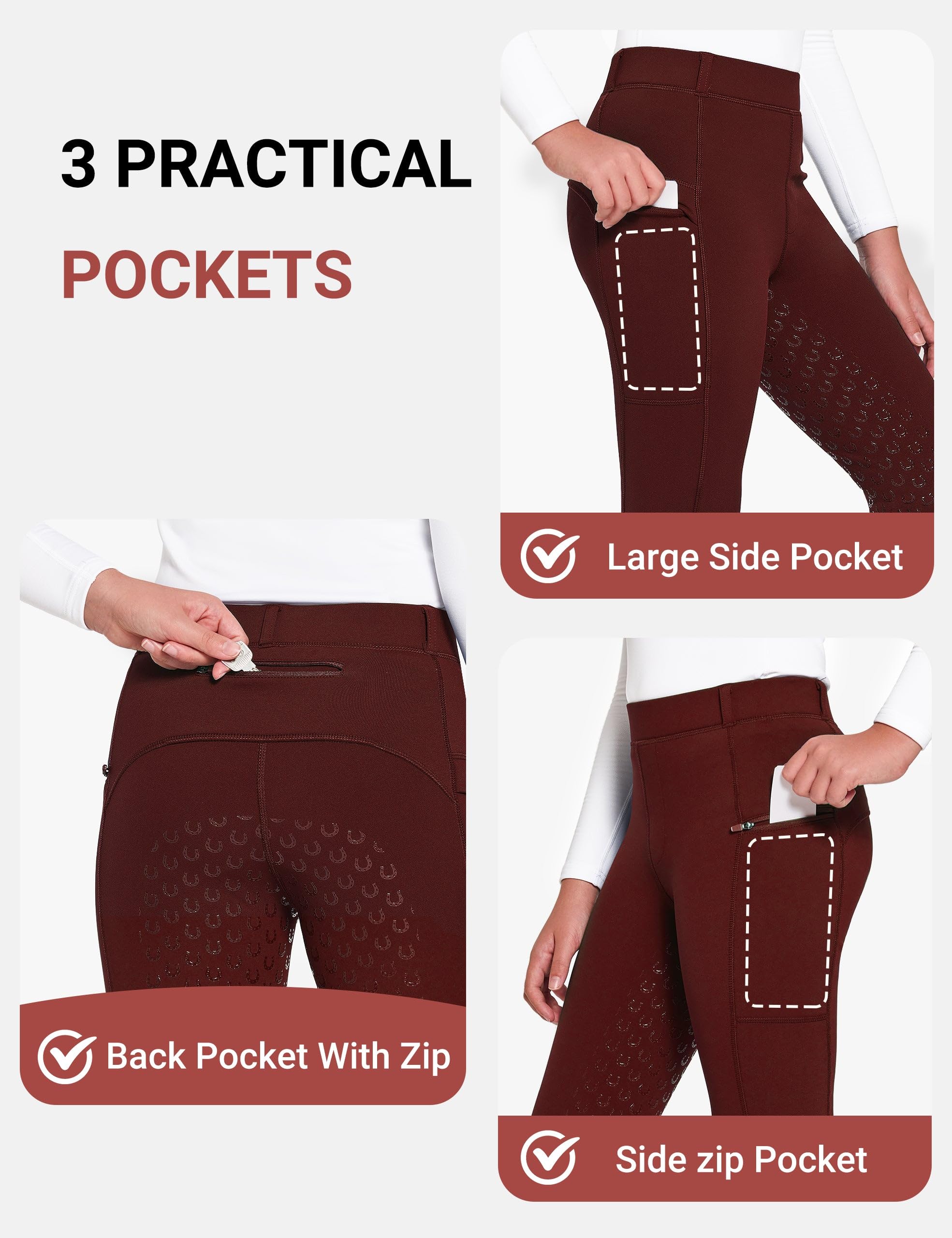 FitsT4 Sports Winterreithose Kinder Winter Reitleggings Mädchen Silikon Vollbesatz Thermo Reithose mit Handytasche und Taschen Grau XS