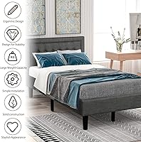 Vista 4 de Anwick Cama de plataforma tapizada con botones y soporte de listones de madera resistente (individual, gris)