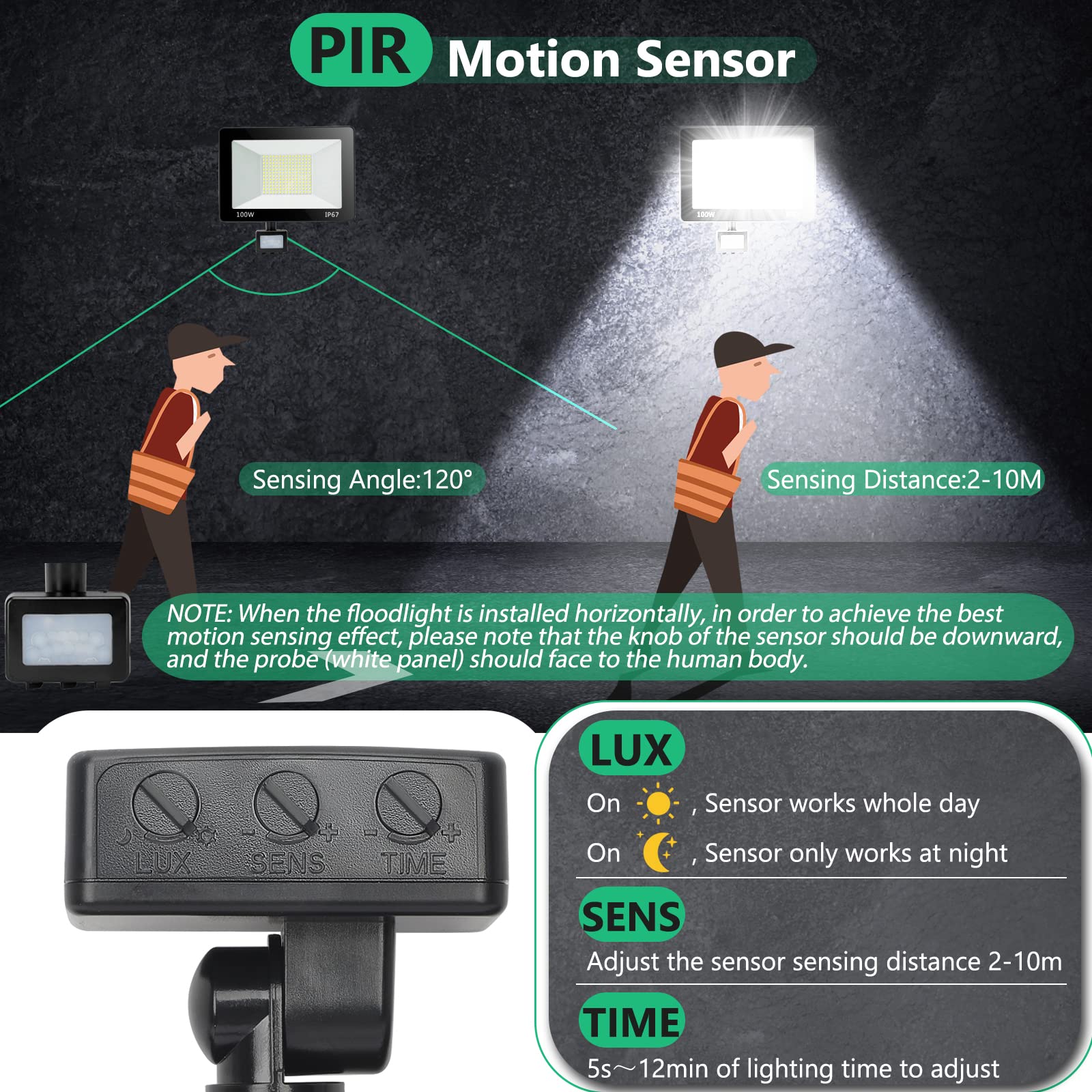 Foco LED con Sensor de Movimiento 100W Focos LED Exterior 2 Piezas