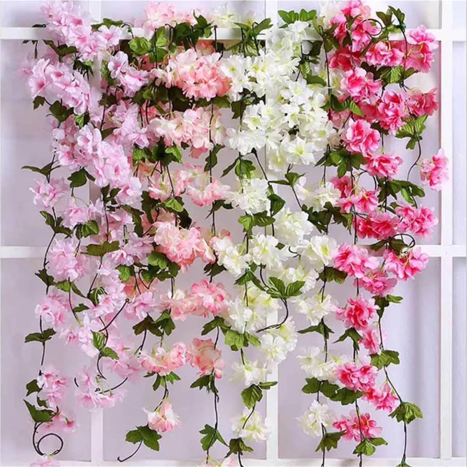 Künstliche Girlande Künstliche Blumenschnur, 230 cm, künstliche Sakura-Rankengirlande, Kirschblüten, Rankengirlande, Gartenbogen-Dekoration, künstliche Blumen(Rose Red,4pcs)