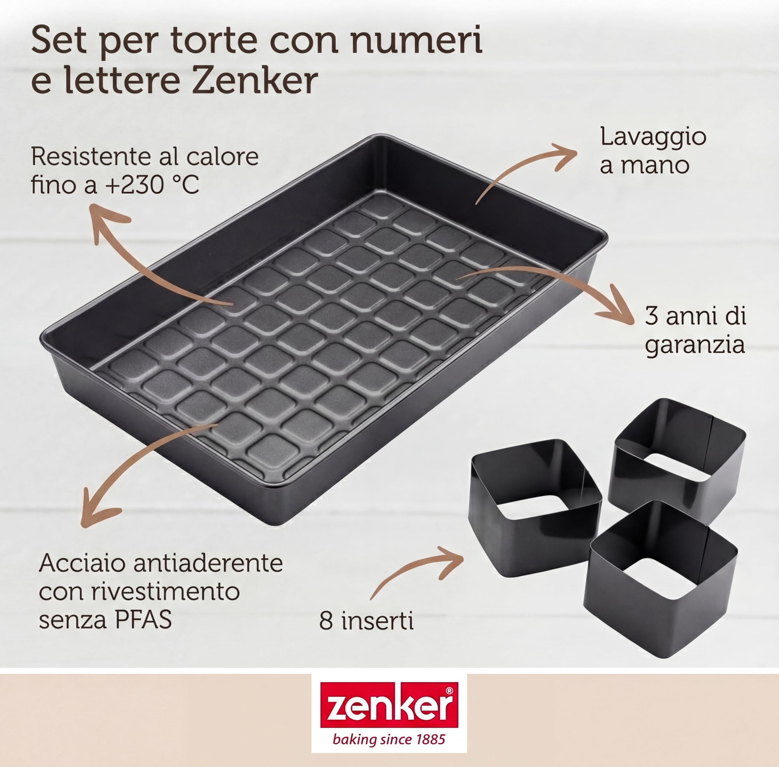 Zenker Teglia da forno con numeri e lettere – Set da 9 pezzi per dolci creativi, rivestimento senza PFAS, resistenza al calore +230 °C