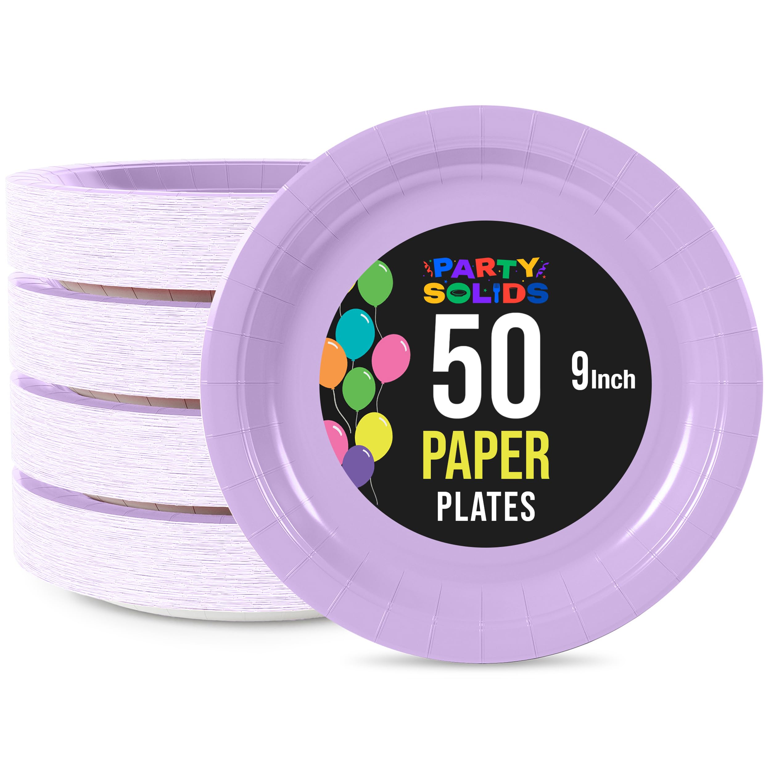 Party Solids Lavender Paper Plates Disposable Heavy Duty 9 Inch Lavender Disposable Plates For Party 50 Pieces Heavy Duty 350 GSM, Birthday Supplies