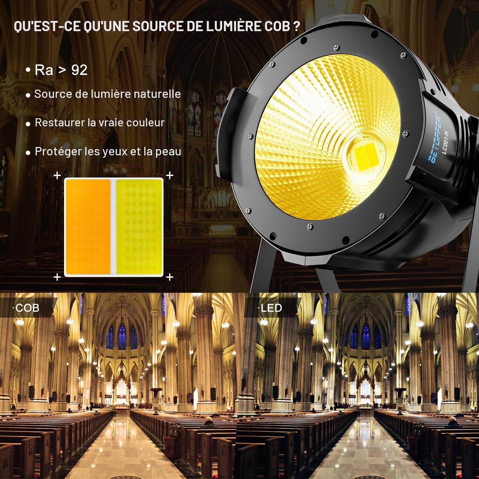 BETOPPER 100W COB Eclairage de Scène Lumière dj DMX Par Projecteur Soirée avec lumineux Blanc Eclairage à Effet Stroboscopique pour théâtre photographie bar mariage fête LC001