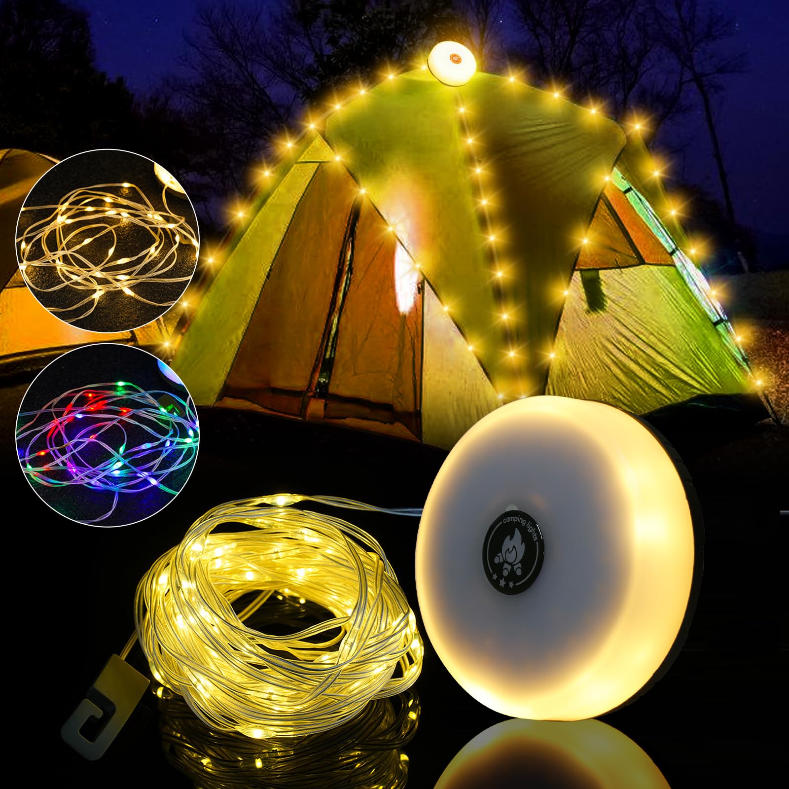 Tonysa Camping-Lichterkette – Wasserdicht, USB-ladbar, 10 M Lang Mit Warmem & Buntem Licht