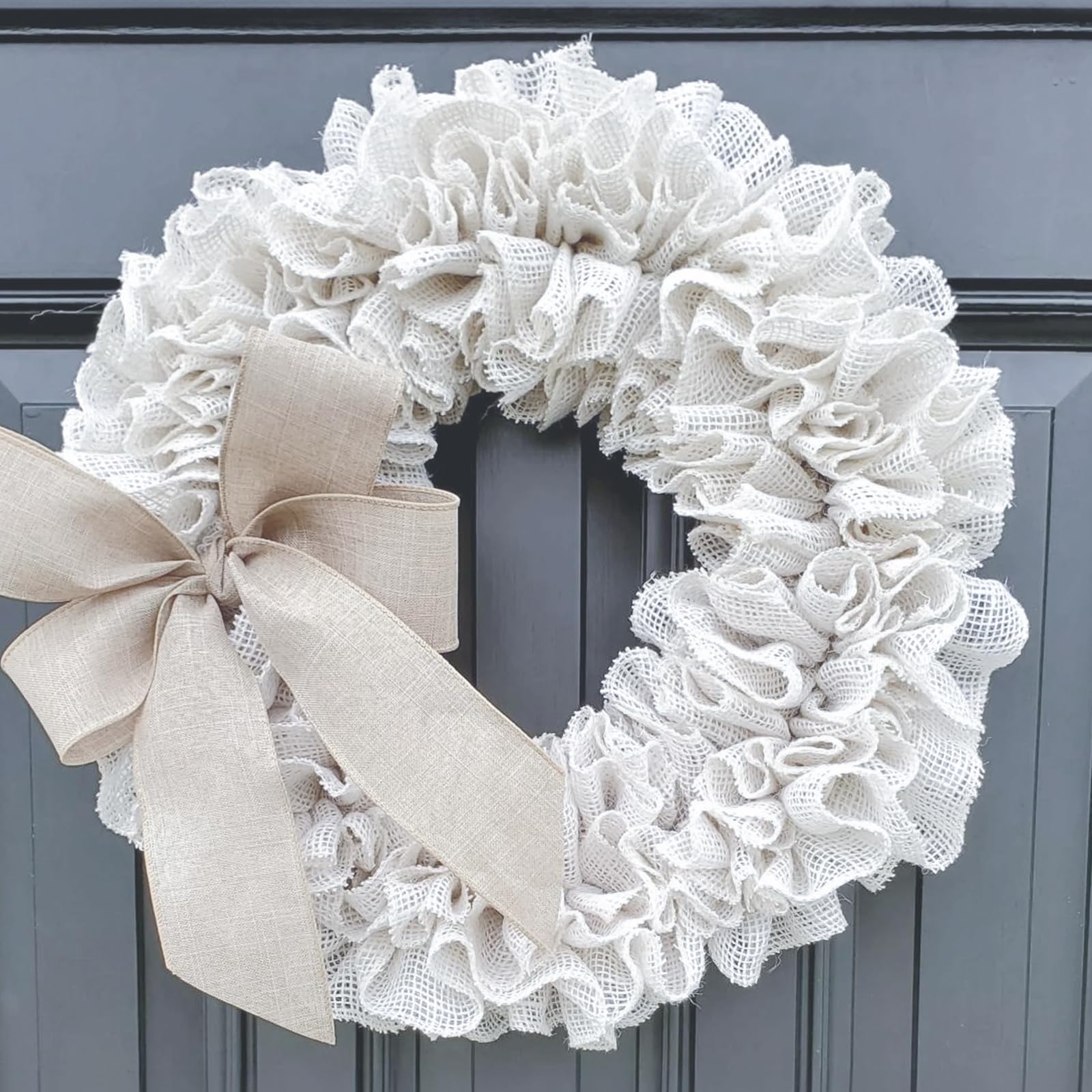 G2PLUS 4cm White Wired Burlap Ribbon: 10m Hessian Ribbon for Crafting Bows, Gift Wrapping, Wreaths, Christmas Decoration - Image 4