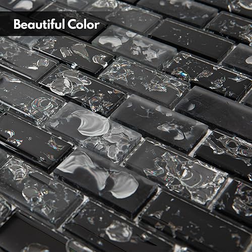 Miniatura 9 de Lovdeco Mosaico de vidrio con purpurina y tira de espejo para salpicaduras de cocina, 12 x 10 pulgadas, 5 piezas, 4 pies cuadrados.