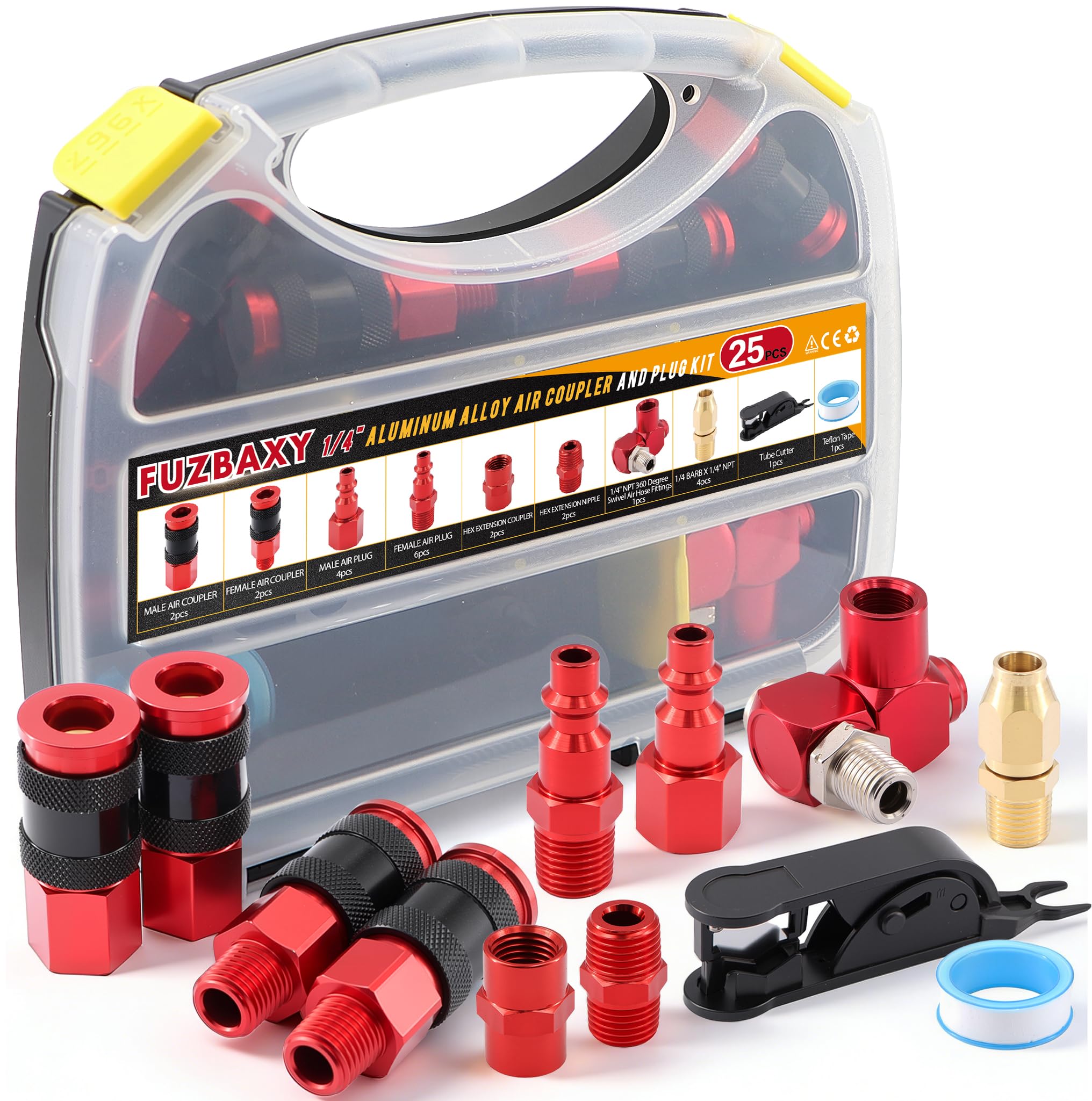 25Pcs 1/4 NPT Quick Connect Air Compressor Fittings,Red Aluminum Alloy