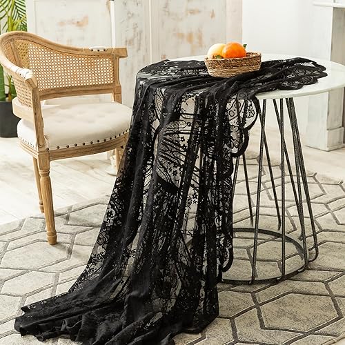Miniatura 6 de Mantel redondo de encaje negro con estampado clásico y elegante bordado resistente a las arrugas, para banquetes, bodas, fiestas, catering,