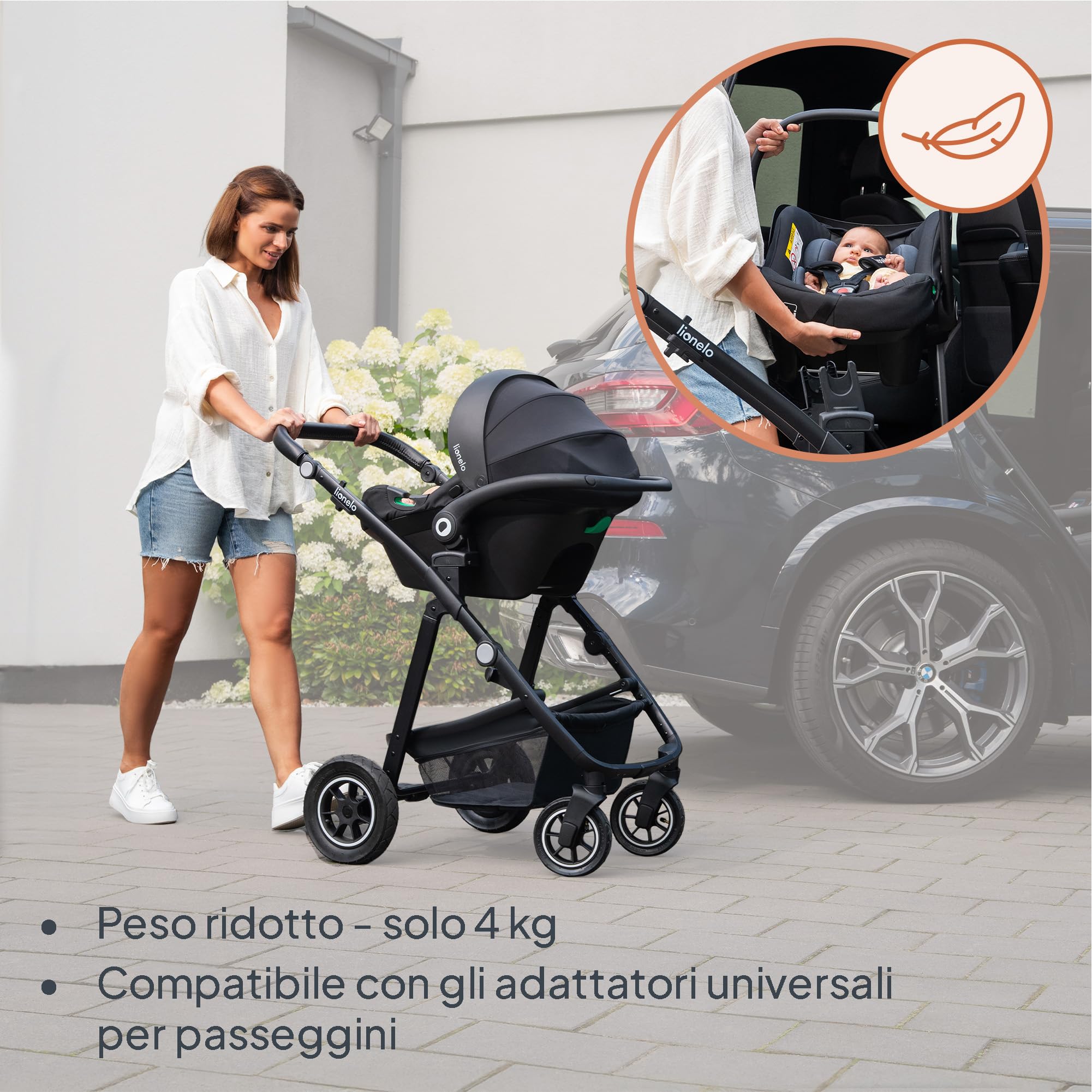 LIONELO ASTRID I-size SET Seggiolino Auto per Bambini con Base 40-87 cm Ovetto per Neonati Montaggio ISOFIX, Cinture di Sicurezza a 3 Punti Protezione Laterale, Inserto Dri-Seat, i-Size R129