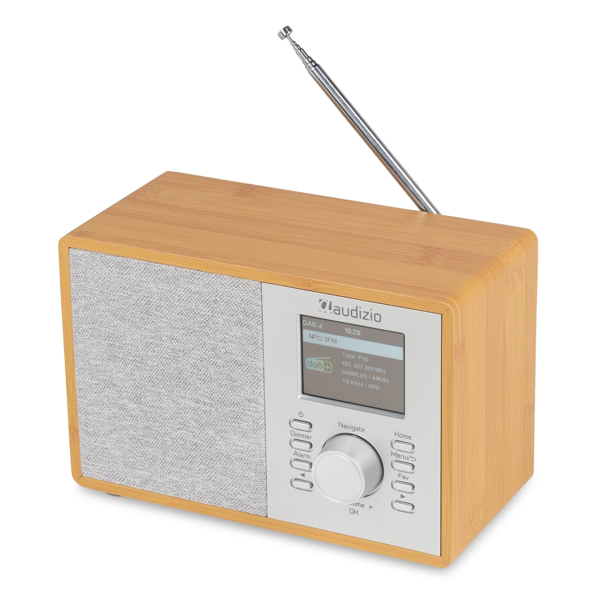 Audizio Cosa Radio Internet Wi-FI Dab+ FM BT 5.2 Bambou, Radio Numérique Compacte 30 W avec Écran Couleur 2,4", Plus de 32 000 Stations, Réveil, Entrée AUX et Sortie Casque