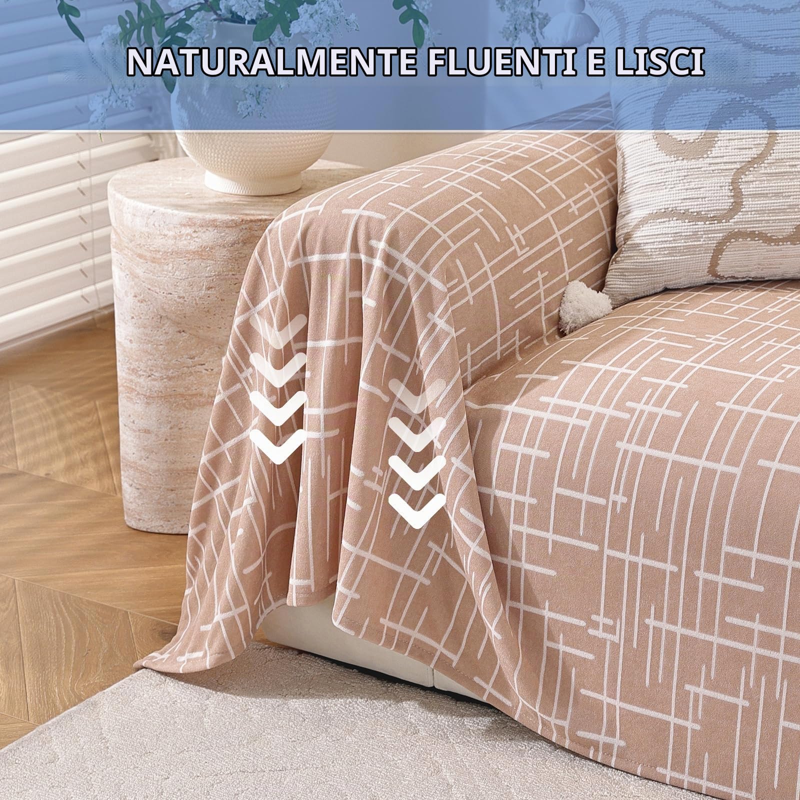 YSTELLAA Copridivano 4 Posti, 200x380 CM, Telo Copridivano Universale Decorativo, Copri Divano Con Braccioli, Copridivani Arredamento Protector, Copritutto Antimacchia Telo Divano, Cammello