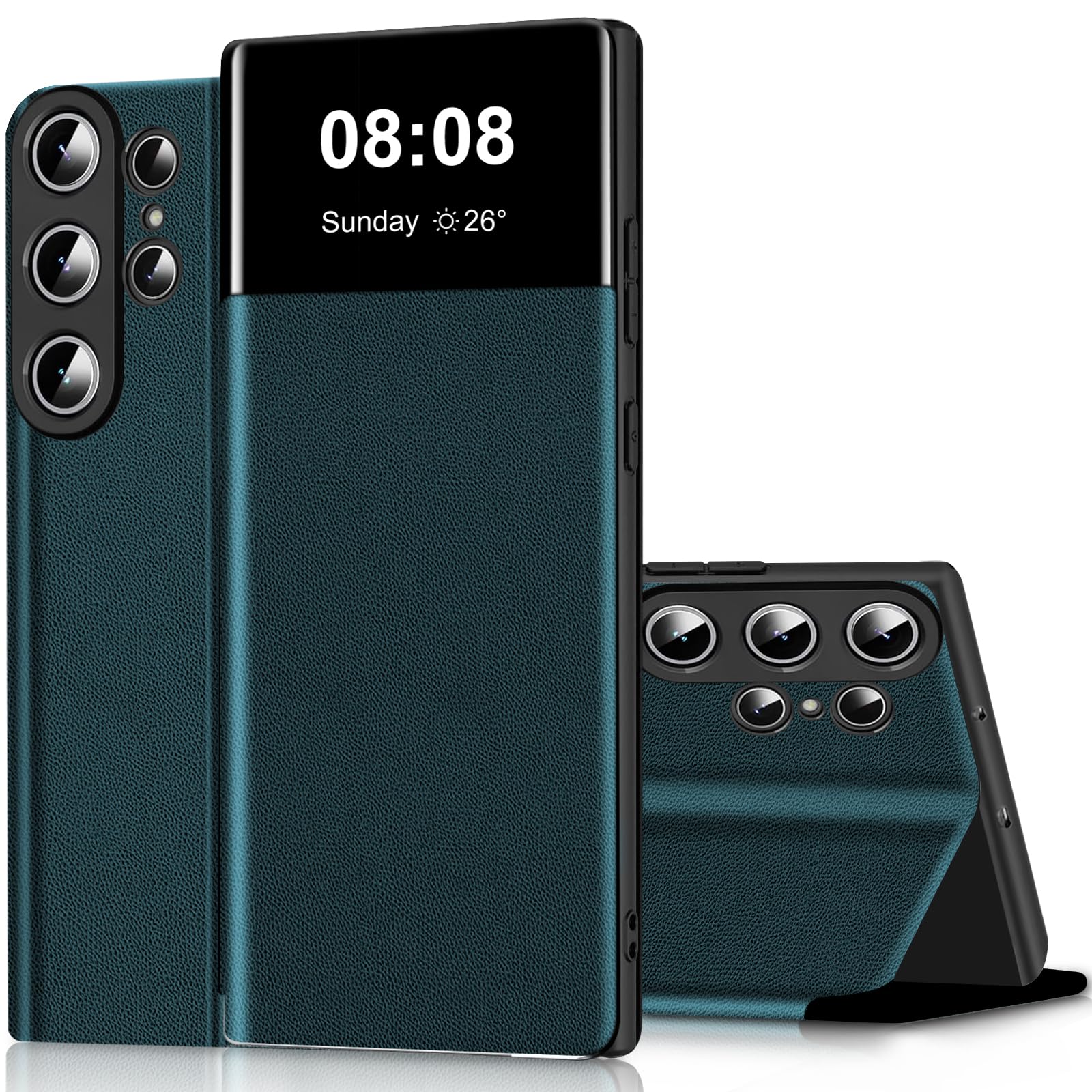 Étui en cuir pour Samsung Galaxy S24 Ultra avec support antichoc vert - 8