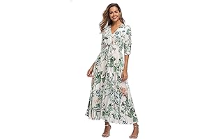 Women's Floral Maxi Dress with Elbow Sleeves