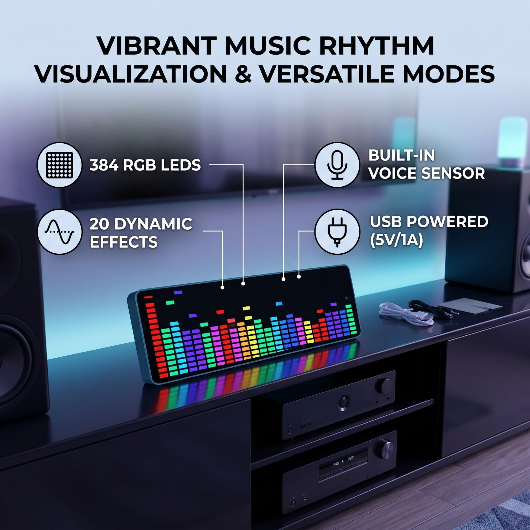 Pantalla de Espectro de Música, Equalizer Home Audio LED Light Spectrum Pickup 16x24 RGB