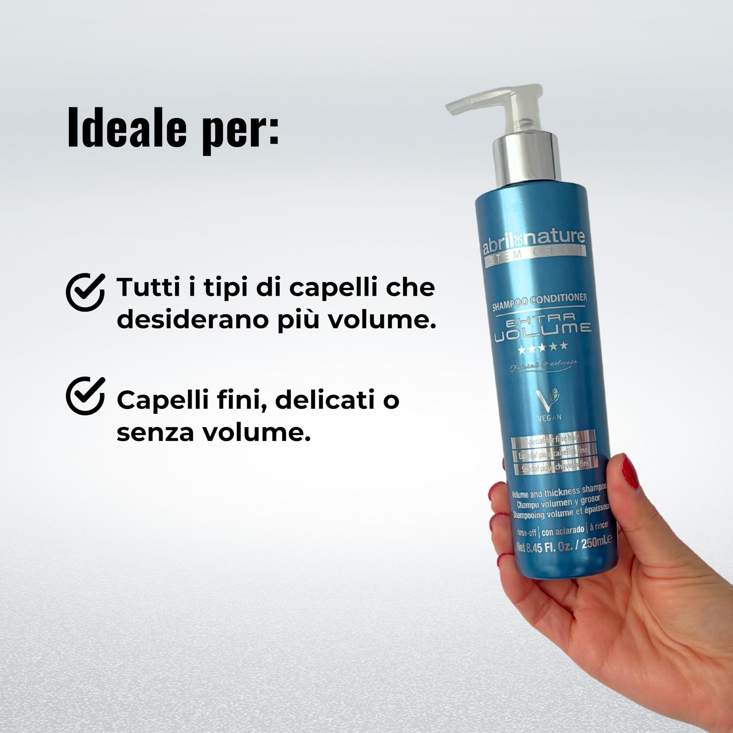 abril et nature - Trattamento Addensante Per Capelli, Set Cura Volumizzante Per Capelli Fini, Formula Leggera, Protettore Termico, Shampoo e Balsamo Per Capelli Morbidi e Voluminosi, 550 ml