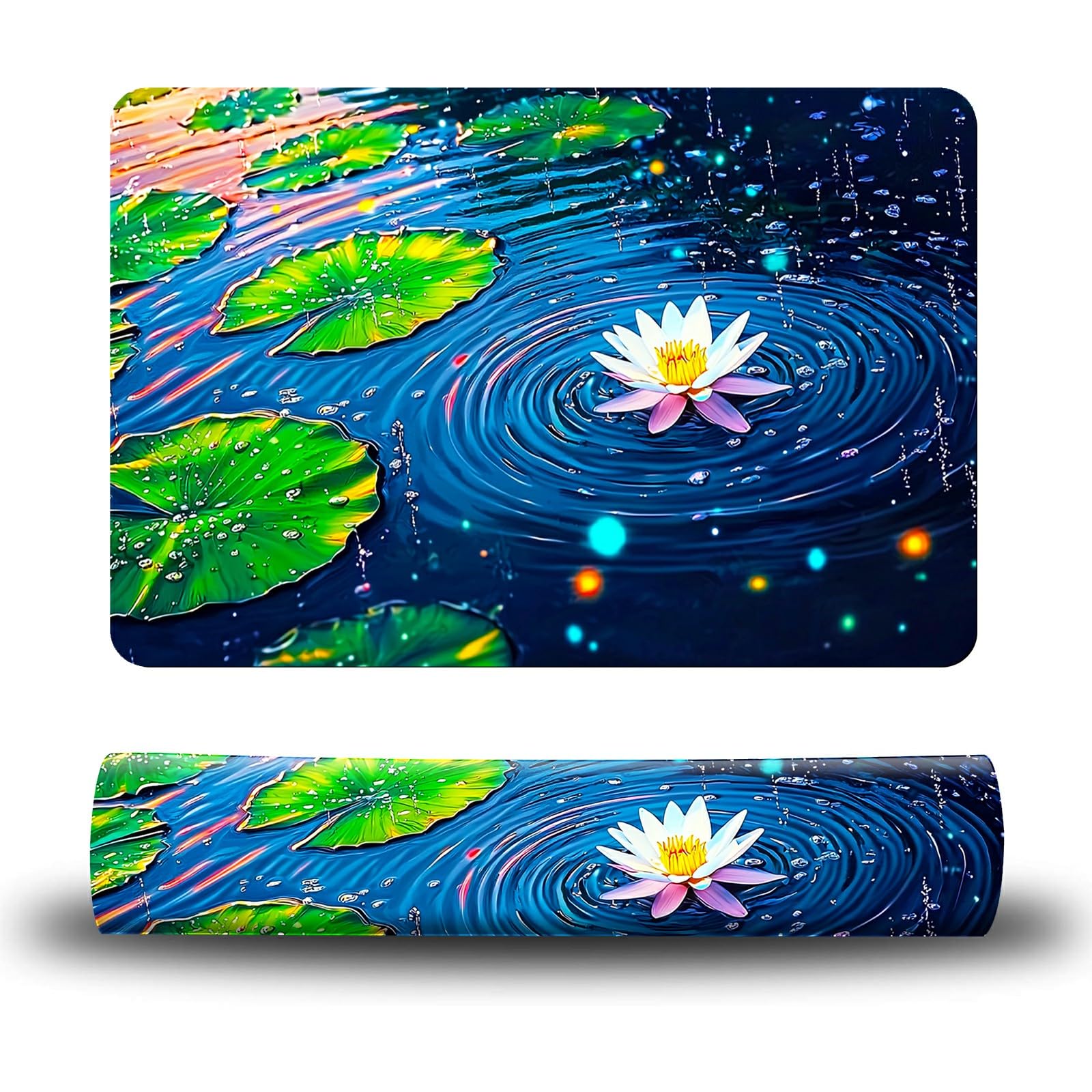 Dikoer Dog Food Mat, 15.7" x 23.6" Absorbent Pet Feeding Mat for Food and Water, Waterproof Diatom Mud Pet Placemat with Non-Slip Rubber Backing, Cat Bowl Mat for Floors - Green Lotus Leaf Creek