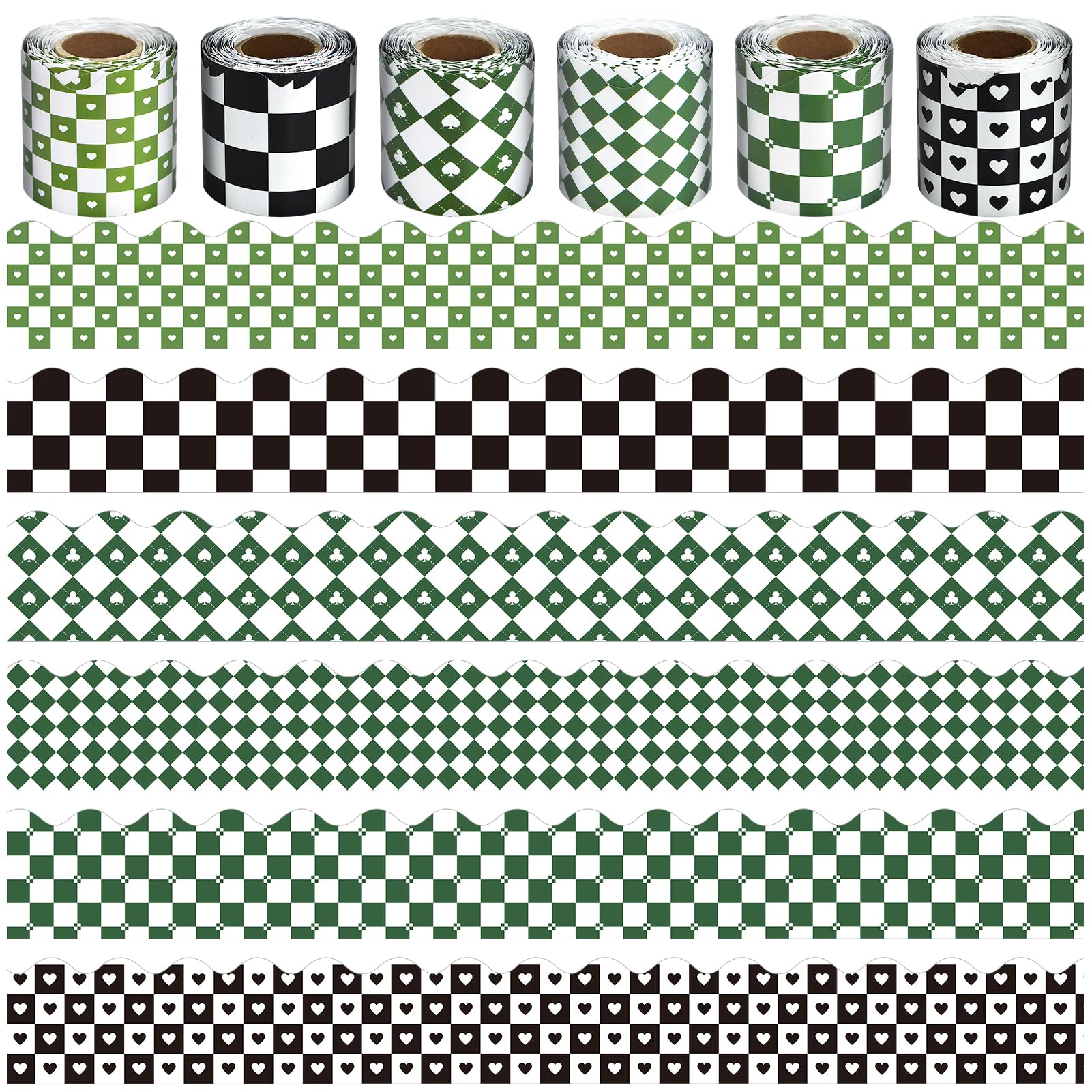 6 Rolls 196.8 Ft Checkered Bulletin Board Border Set - Retro Buffalo Plaid Theme Trim - Perfect for Birthday, Classroom, Office & Back-to-School Decorations - Teacher Decor