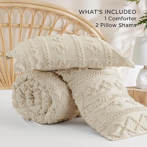 Miniatura 7 de Bedsure Tufted Boho Comforter Set California King Size - Beige Boho Bed Set, GentleSoft™ 3 Pieces Farmhouse Shabby Chic Embroidery Bedding, Gifts 01