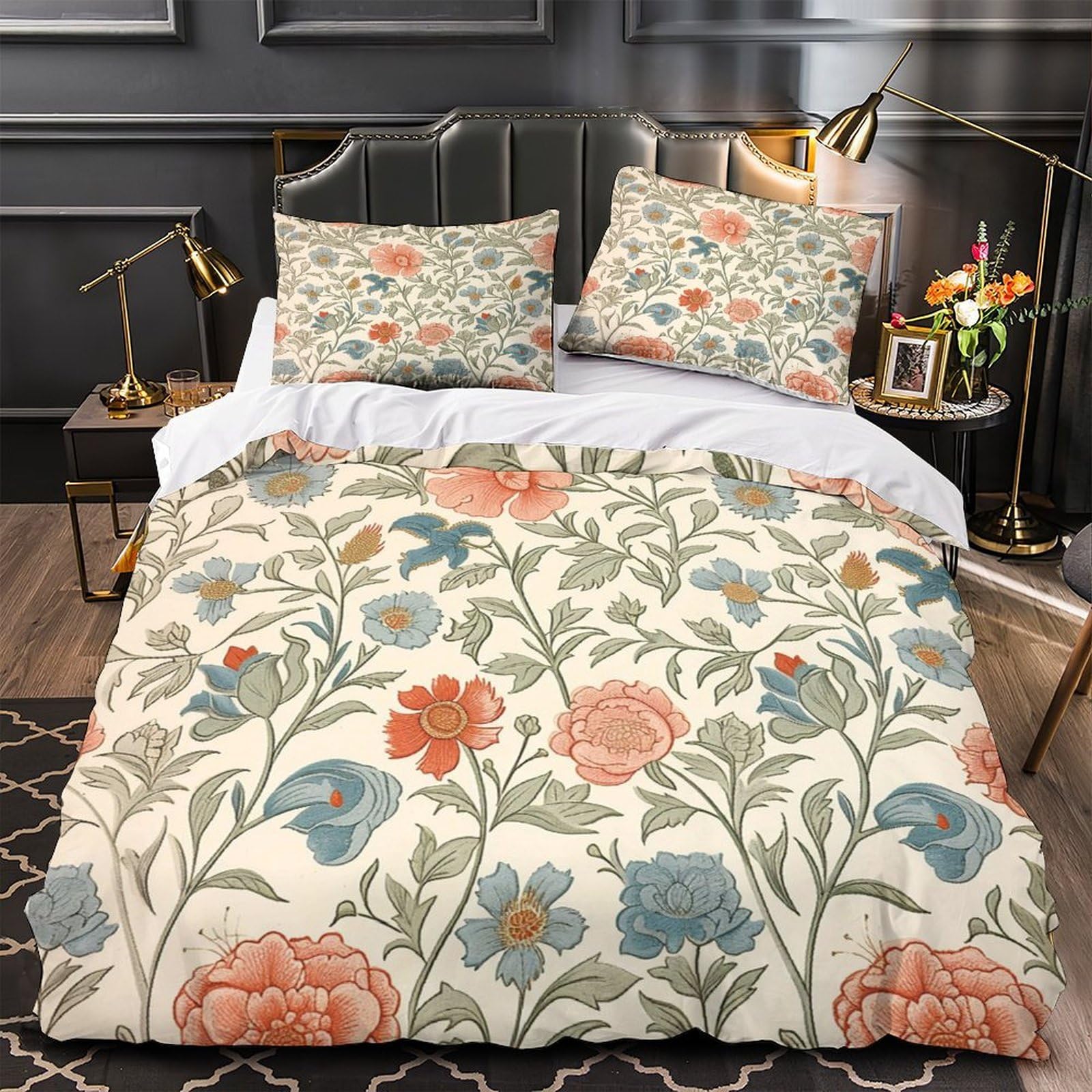 Parure de lit hypoallergénique avec housse de couette motif floral 200x200