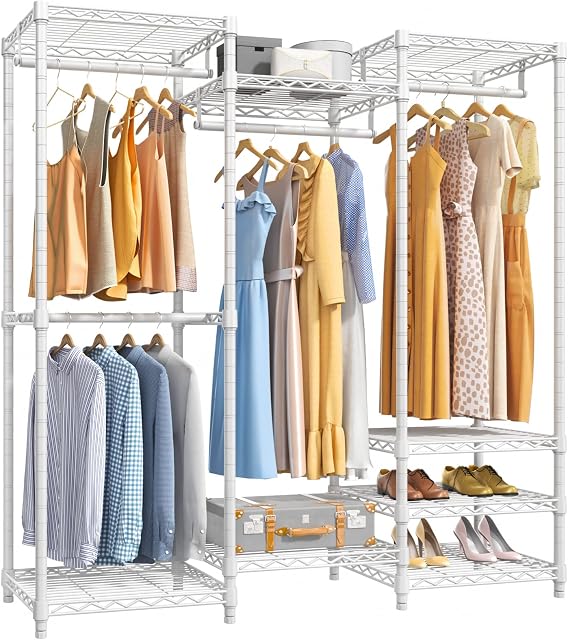 VIPEK V5 Portable Closet Wardrobe Heavy Duty Clothes Rack, Freestanding Closet Metal Clothing Rack with 4 Hang Rods & 8 Shelves, Adjustable Custom Closet Rack, 56.7" Lx15.7 Wx76.4 H, White (Medium)
