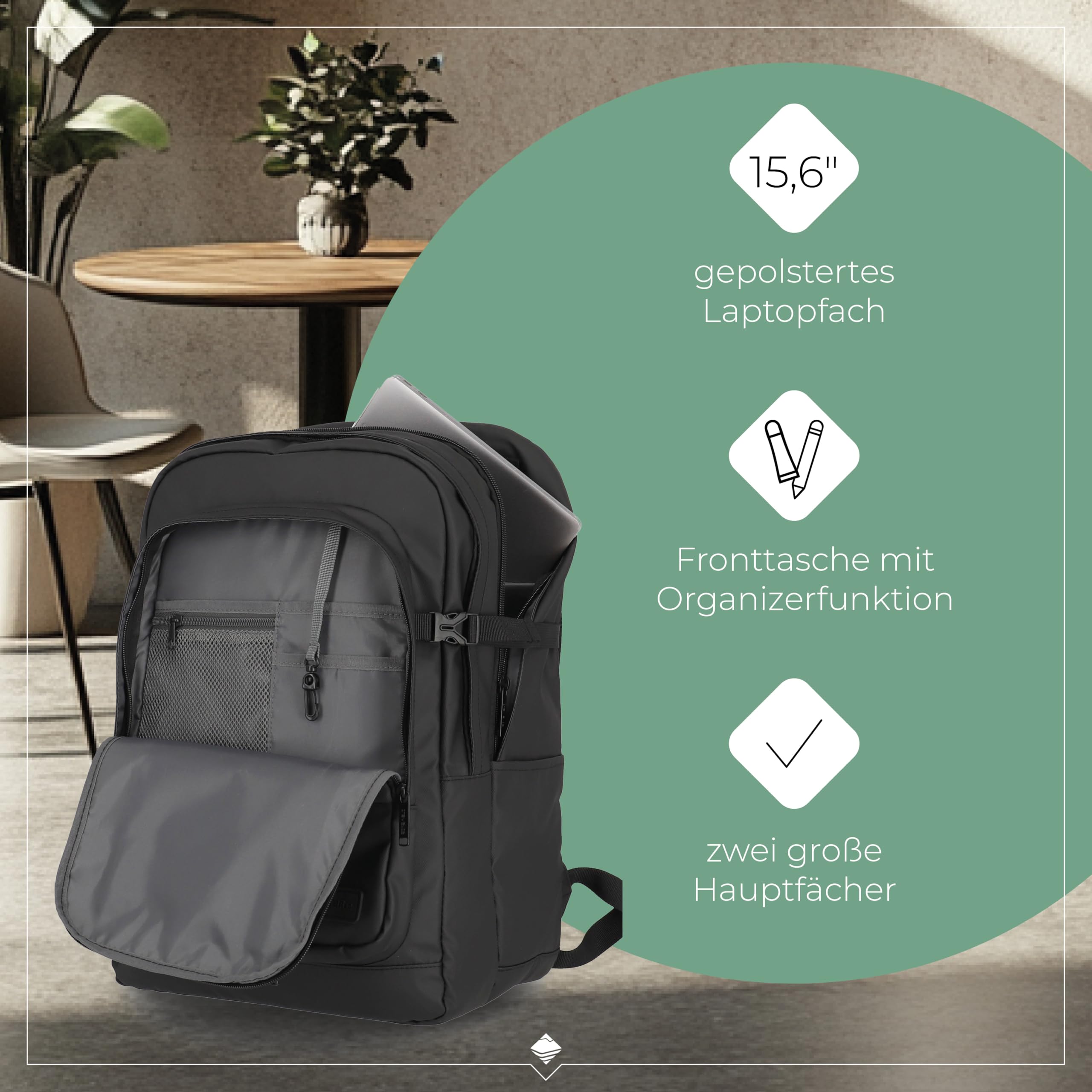 Travelite Rucksack aus wasserabweisendem Material, gepolstertes Laptop Fach 15,6 Zoll, BASICS Tagesrucksack mit Aufsteckfunktion, 48 cm, 28 Liter, 900 Gramm