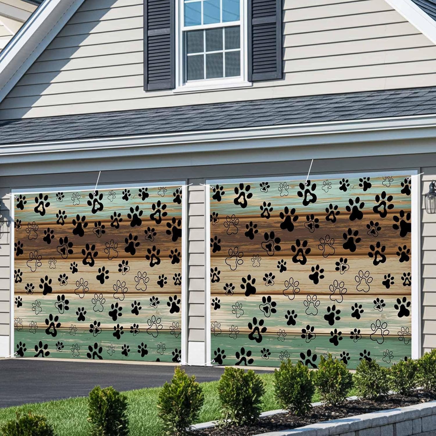 Green Brown Wood Grain Dog Claw Paw 7 x 16 ft Garage Door Cover Large Decorations Waterproof Banner for Holiday Outdoor Decor