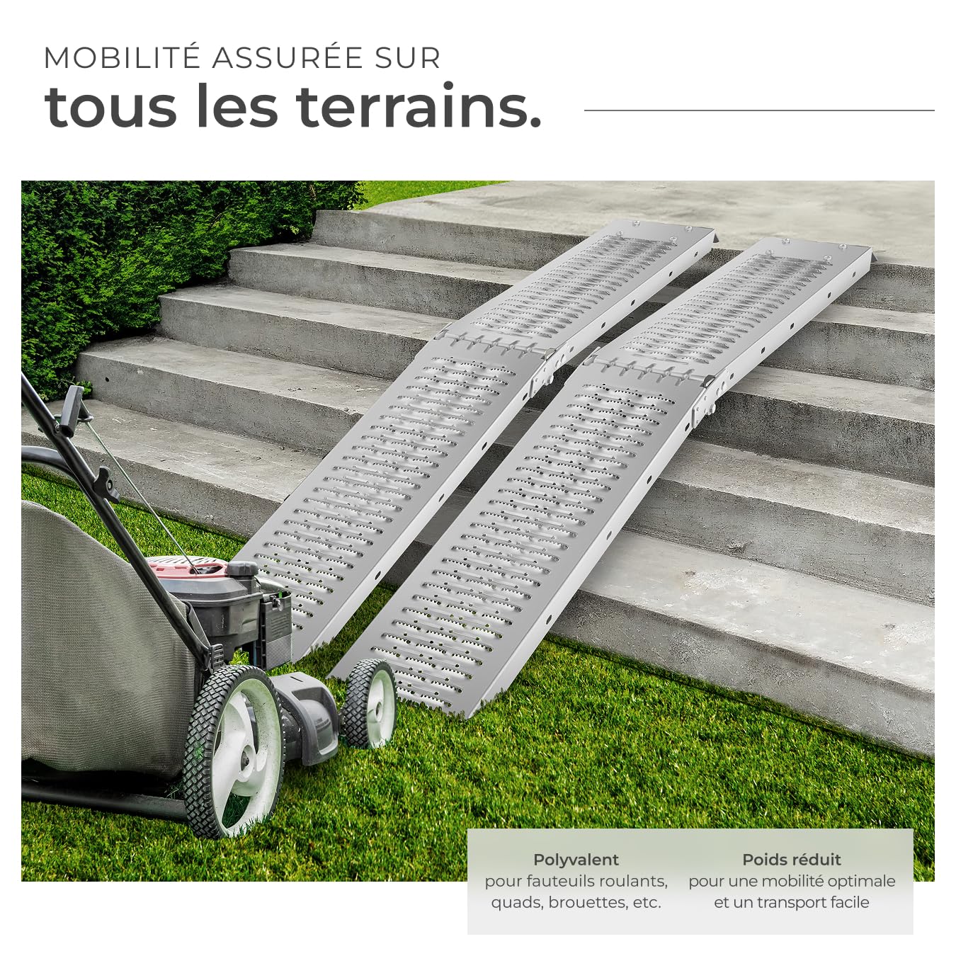 tectake® 2X Rampe d'accès 400 kg, Rampe de Chargement Pliable, en Acier galvanisé, Antidérapant, 200 kg pièce, 400 kg la Paire, Rampe Fauteuil Roulant Moto Quad Voiture Vélo éléctrique Tondeuse Chien