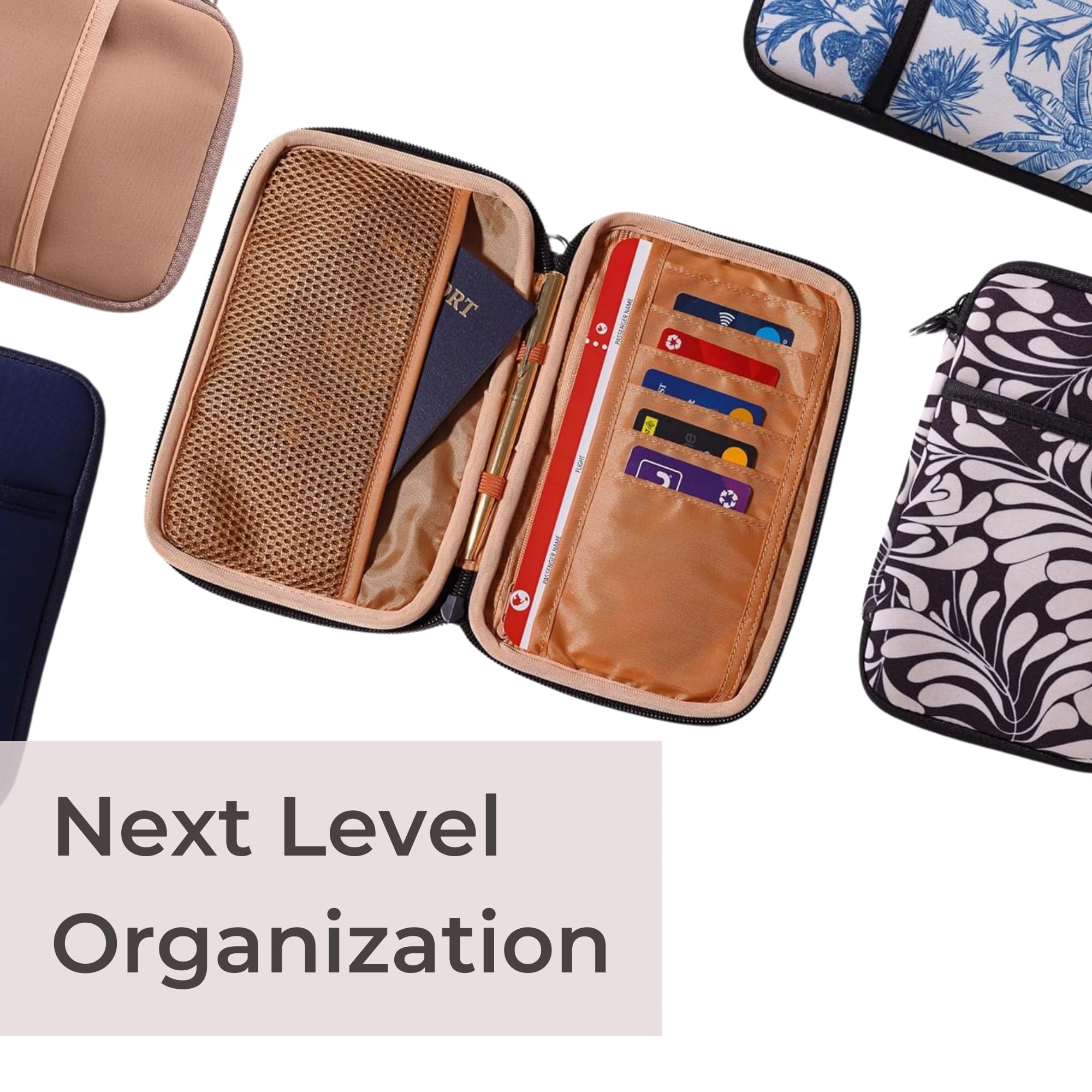 POPUPS Reisepasshülle für Damen, groß, mehrere Dokumente, Organizer und Halter mit Handgelenk, burnt orange, Popups Brand Basic Große Neopren-Tragetasche